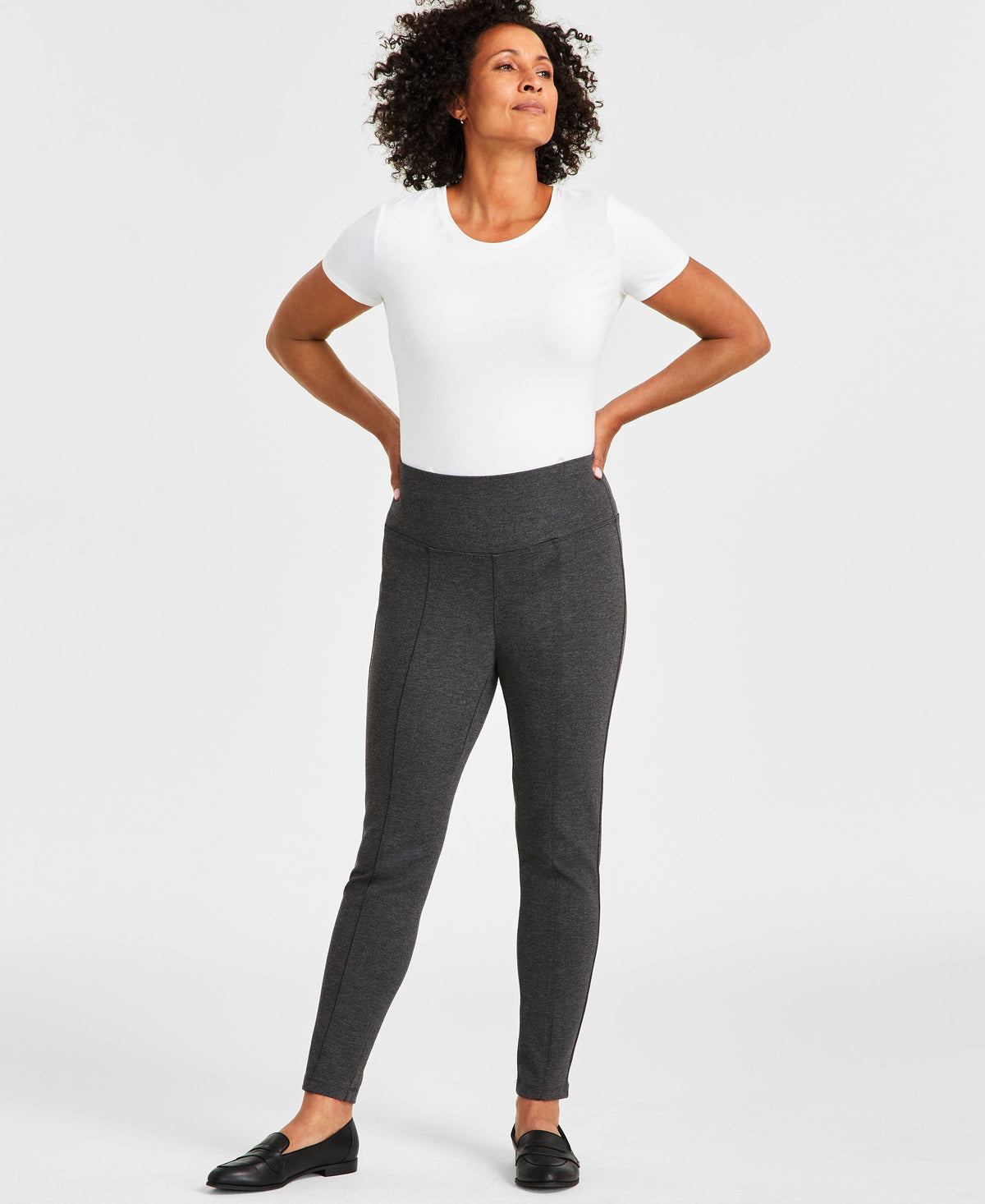 Petite Pont�-Knit Mid-Rise Pants, Short Inseam