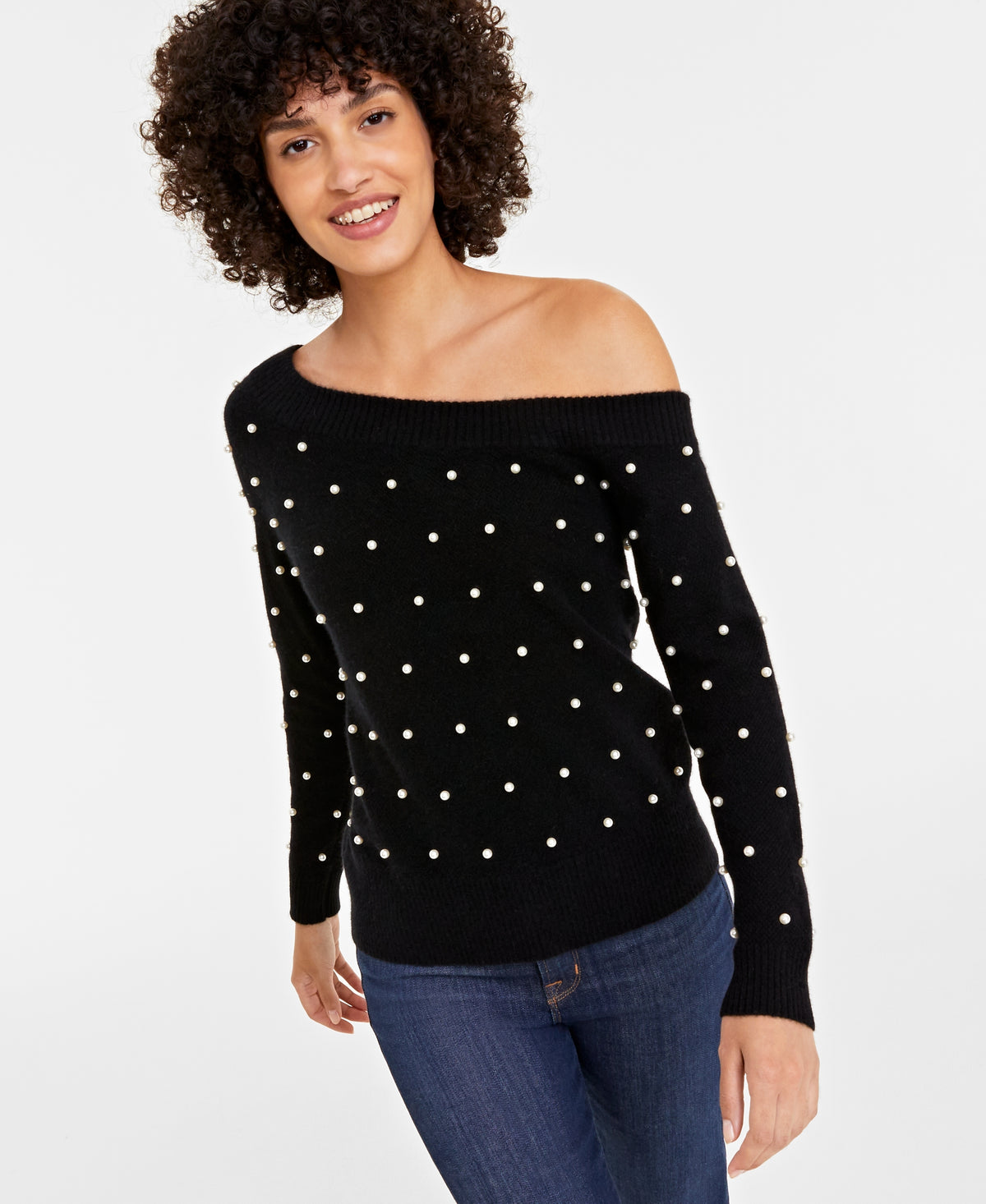 Women's 100% Cashmere Embellished One-Shoulder Sweater