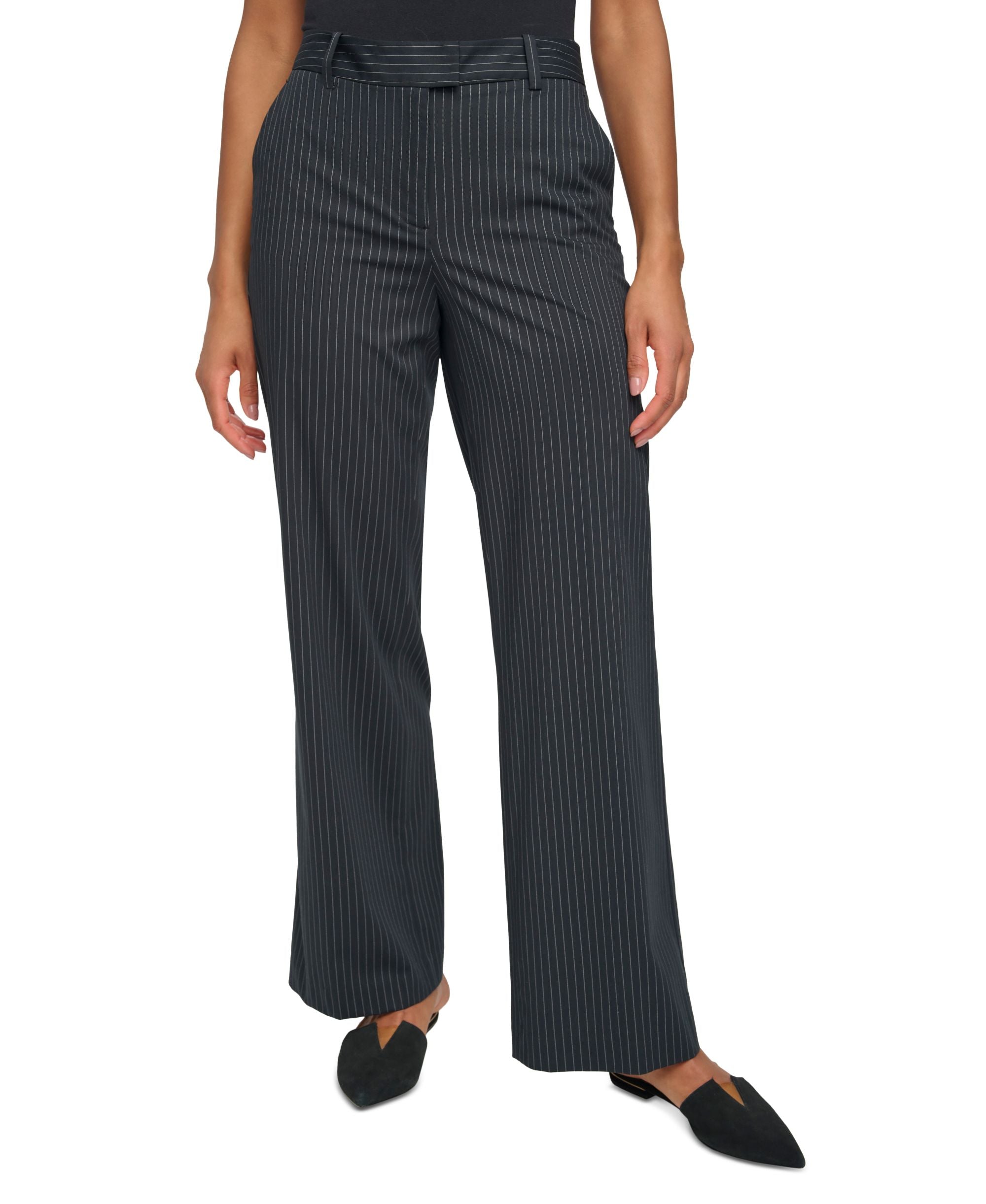 Women's Pinstripe Tab-Waist Wide-Leg Pants