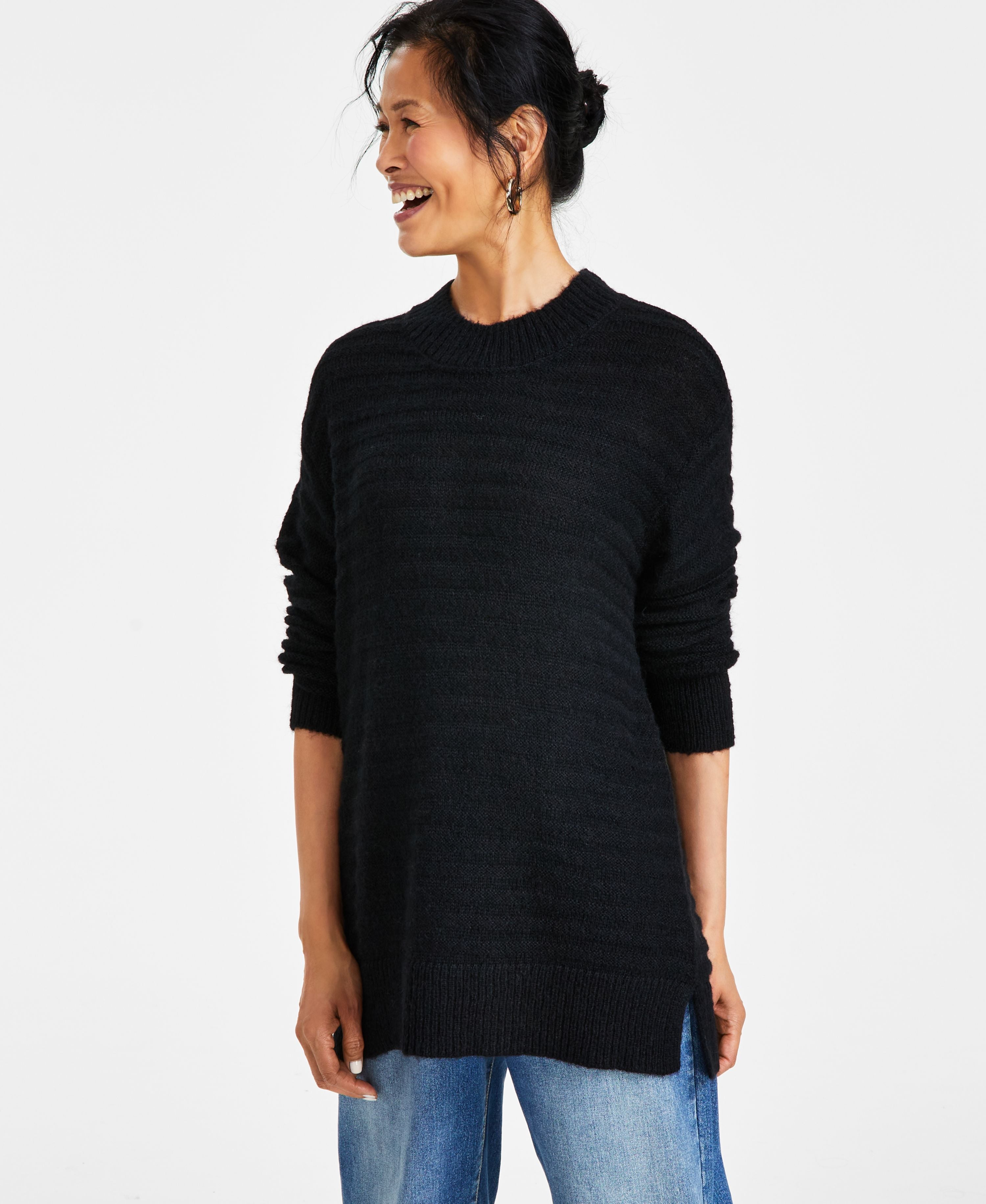 Women's Textured Crewneck Tunic Sweater, Regular & Petite