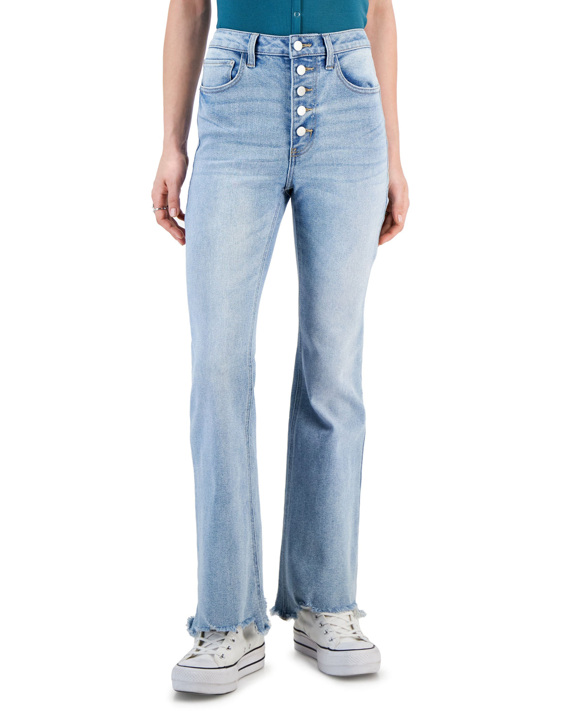 Juniors' High-Rise Button-Front Flare-Hem Jeans