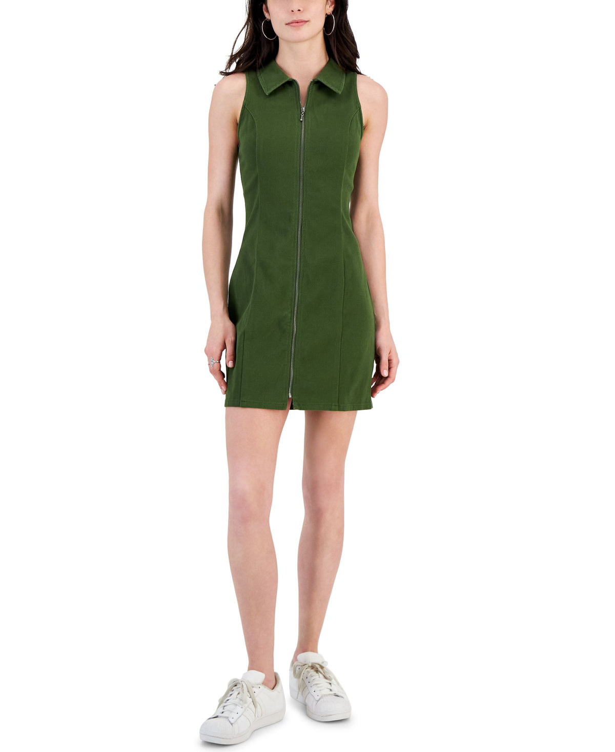 Juniors' Zipper-Front Sleeveless Racer Dress