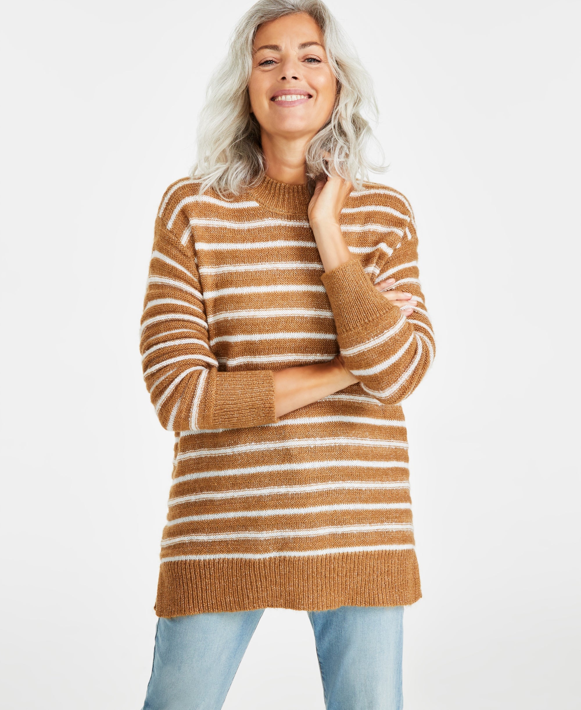 Women's Textured Crewneck Tunic Sweater, Regular & Petite