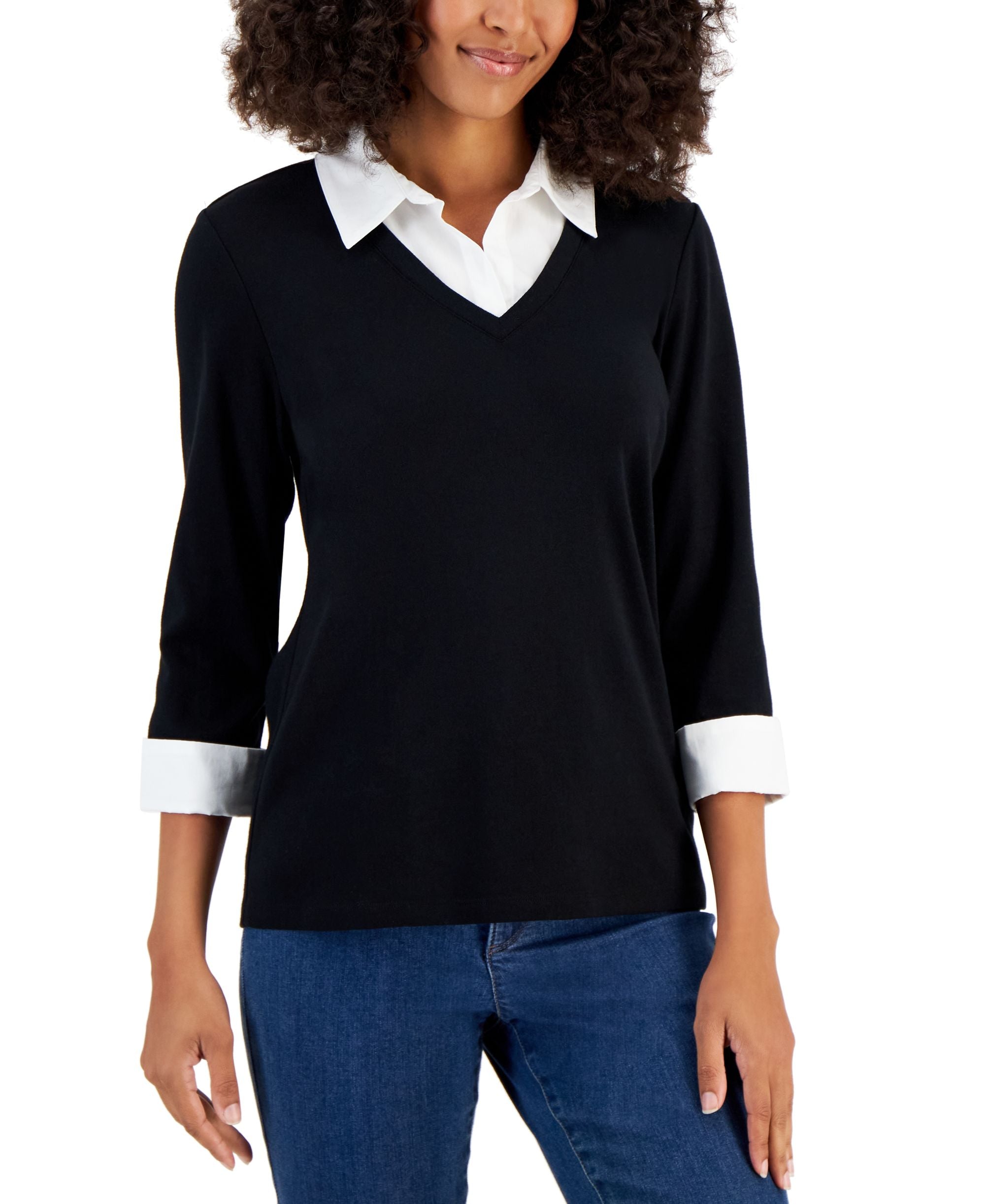 Cotton Layered-Look Woven Top