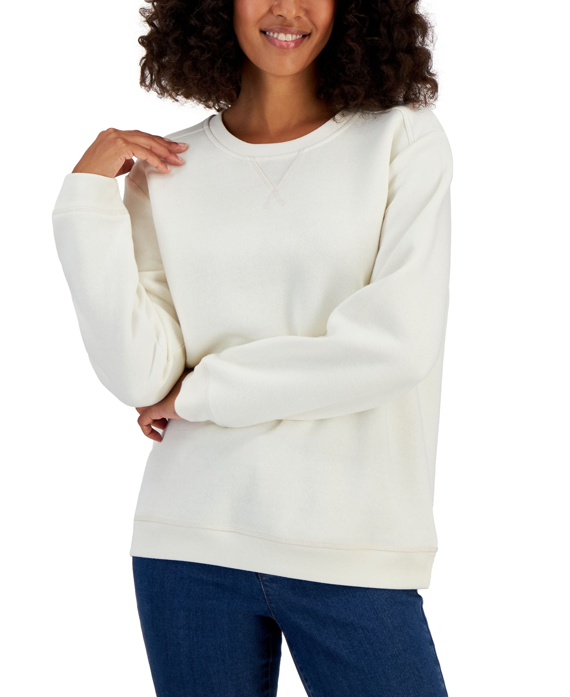 Karen Scott Crew Neck Fleece Sweatshirt
