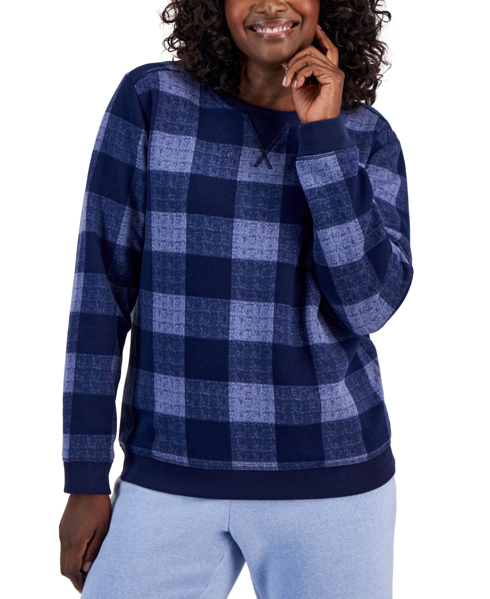 Autumn Check Fleece Crewneck Top