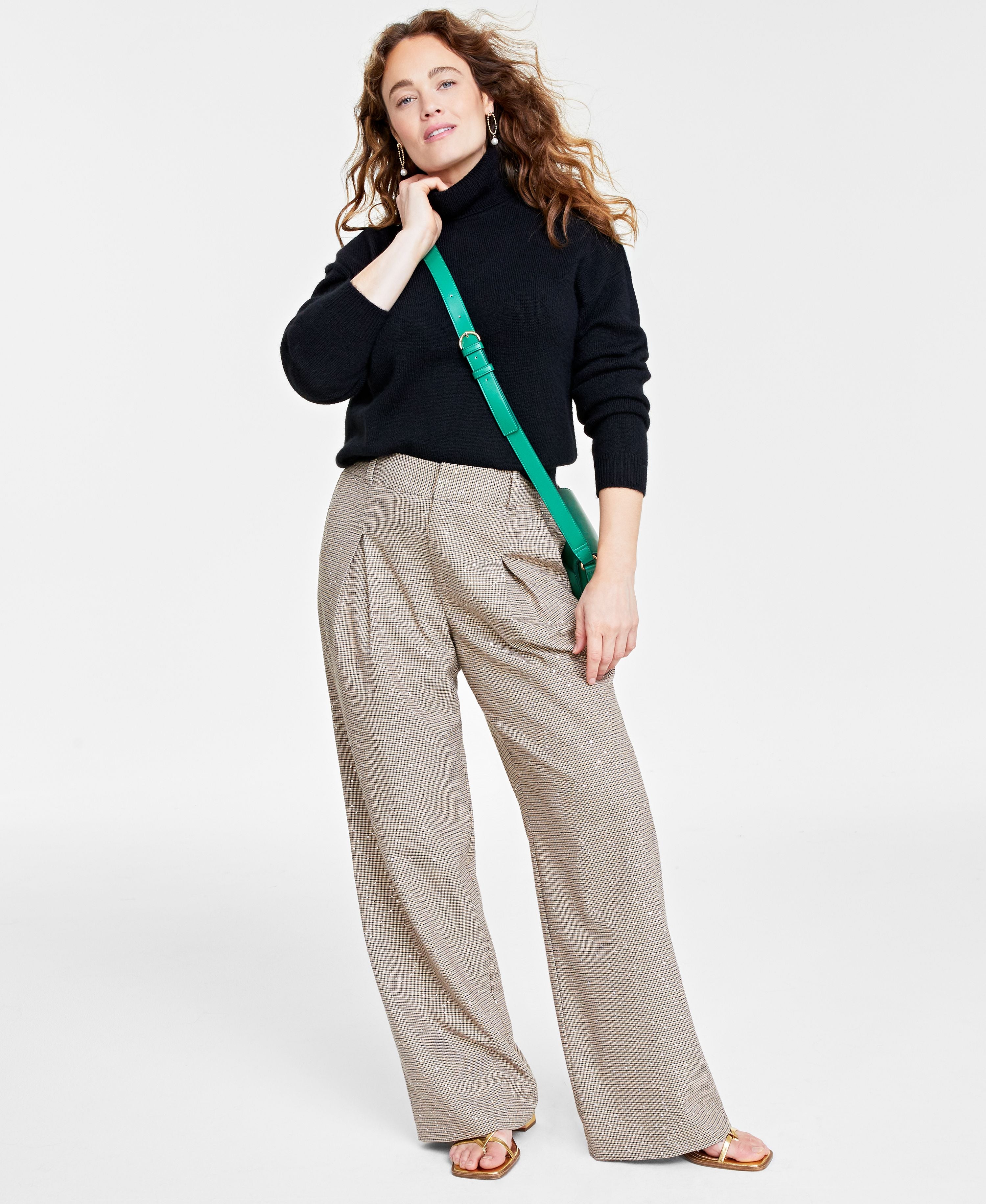 Women's Sequin Plaid Wide-Leg Pants