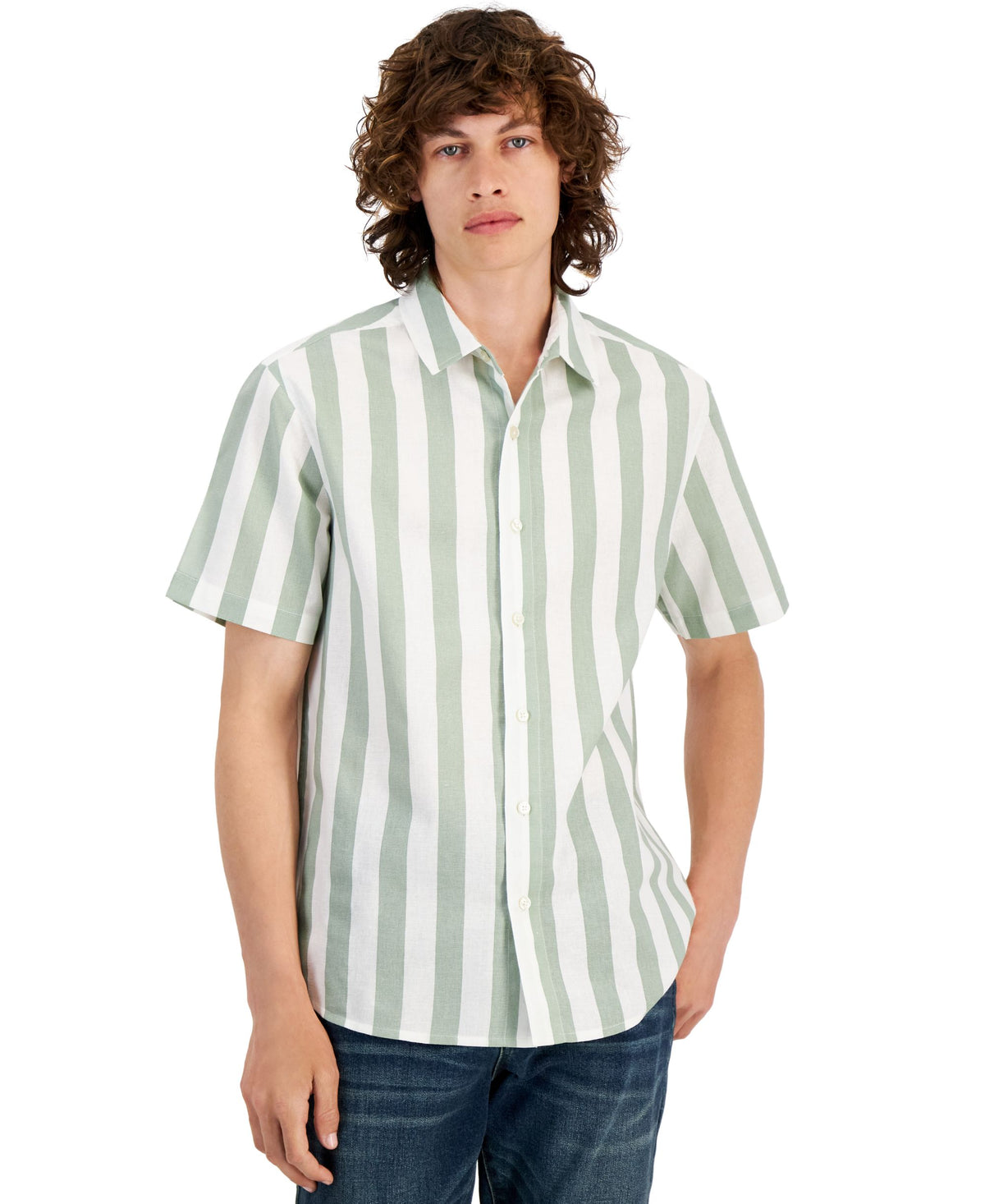 Men's Regular-Fit Striped Short-Sleeved Woven Shirt
