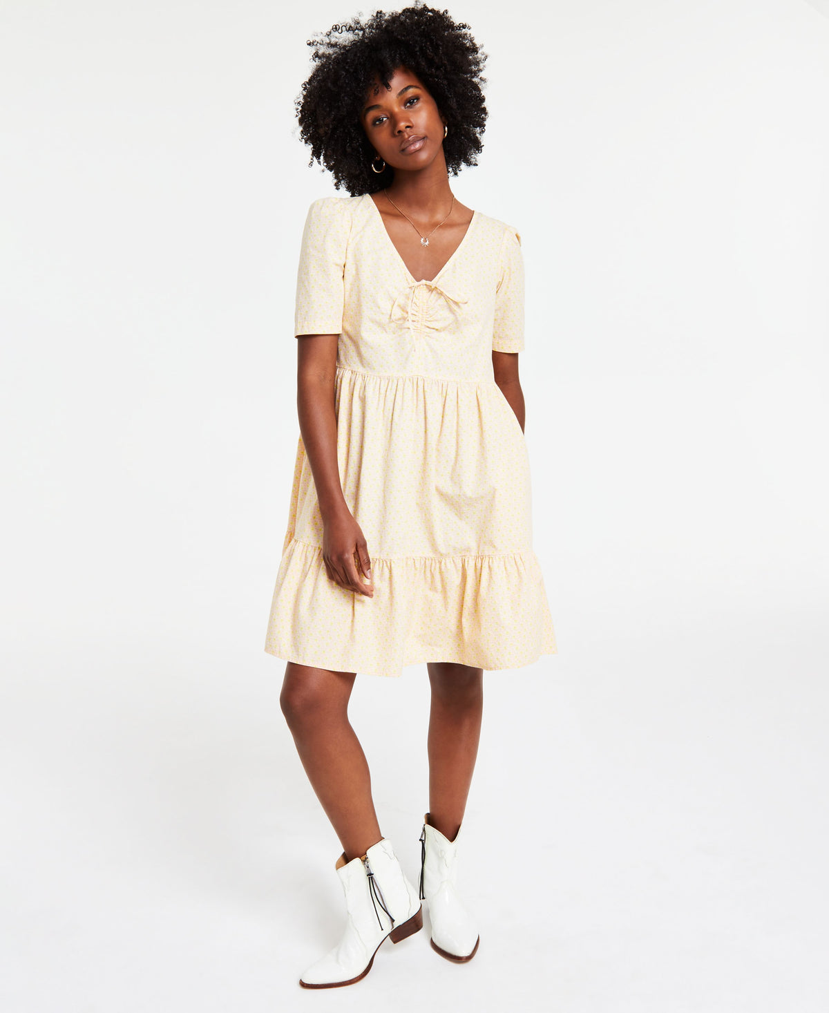 Marcella Cotton Short-Sleeve Trapeze Dress