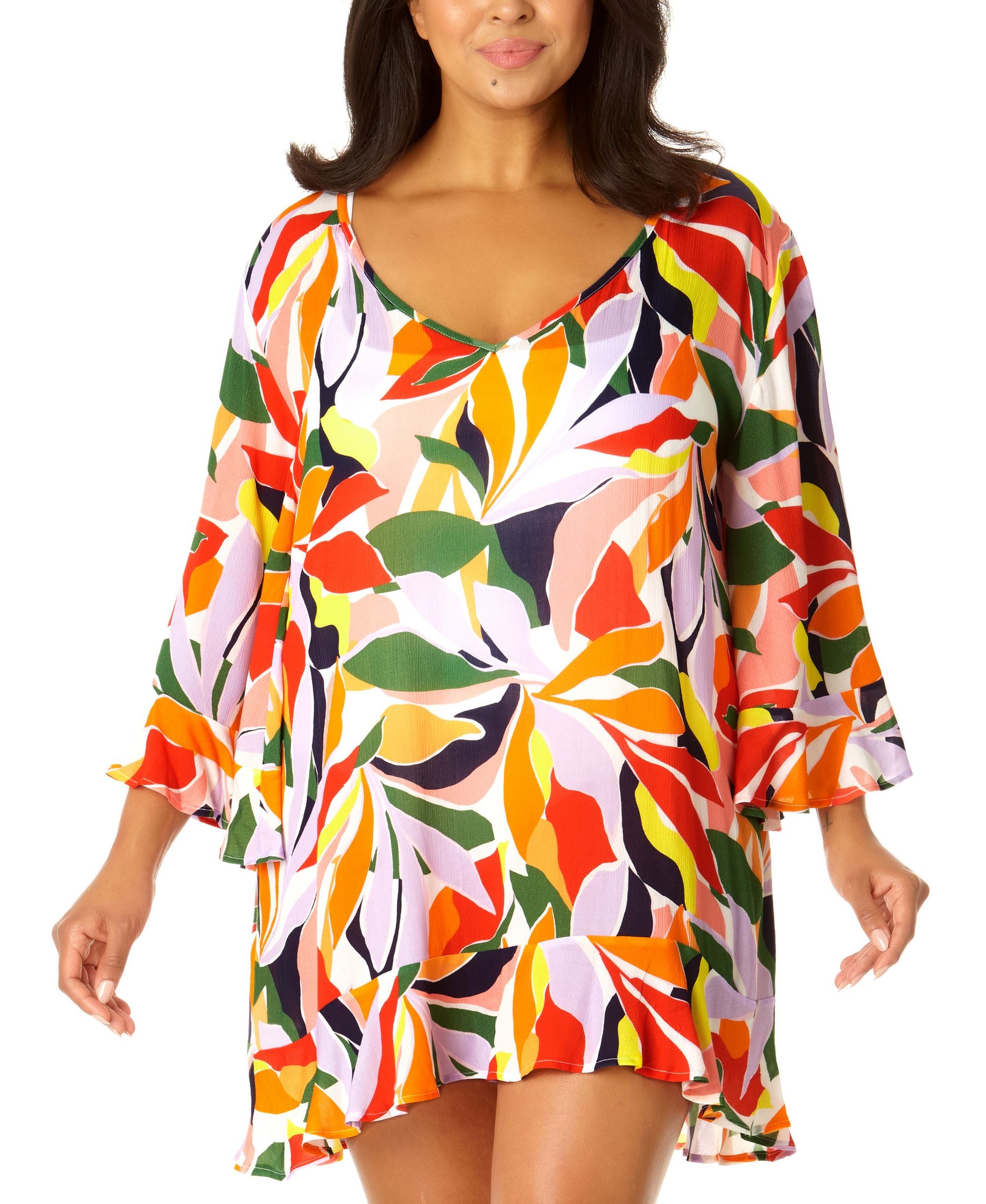 Plus Size Flounce V-Neck Tunic Cover-Up