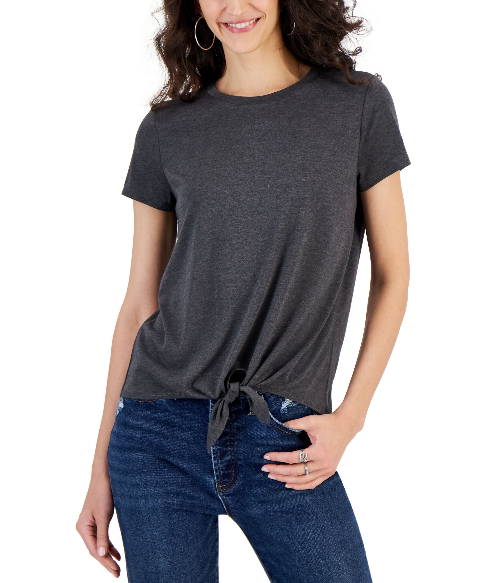 Juniors' Short-Sleeve Tie-Front Tee