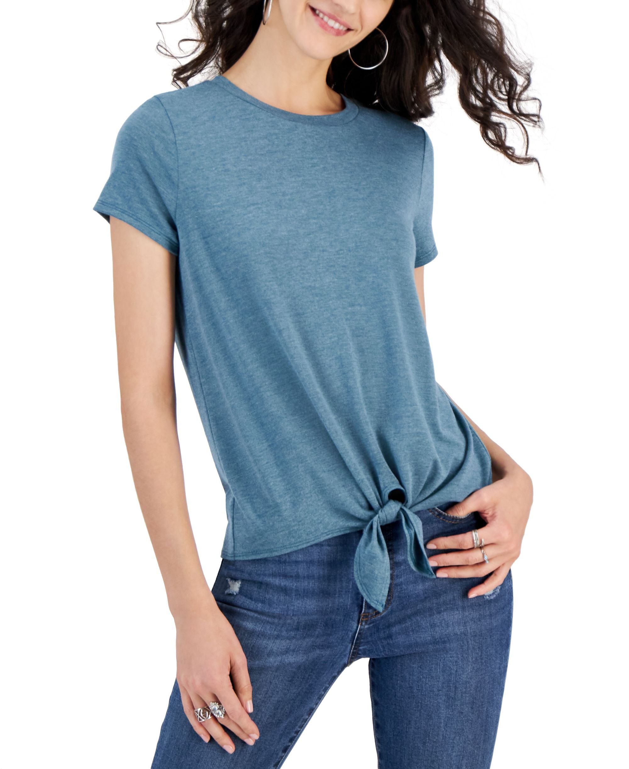 Juniors' Short-Sleeve Tie-Front Tee