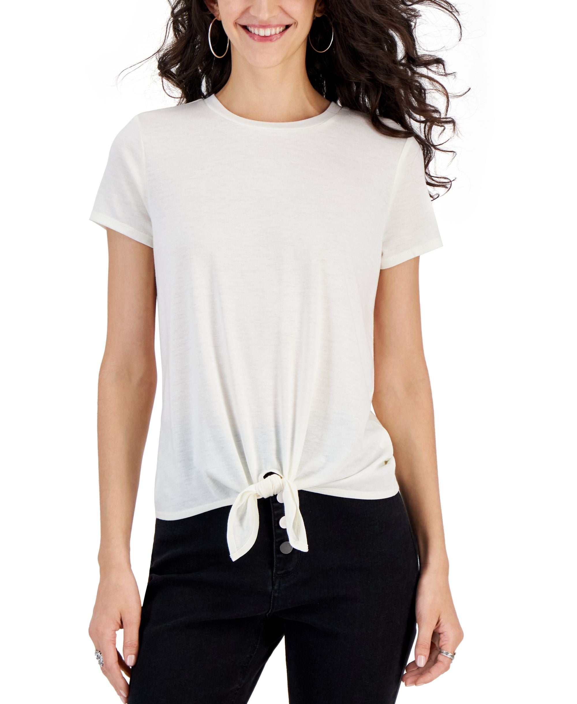 Juniors' Short-Sleeve Tie-Front Tee