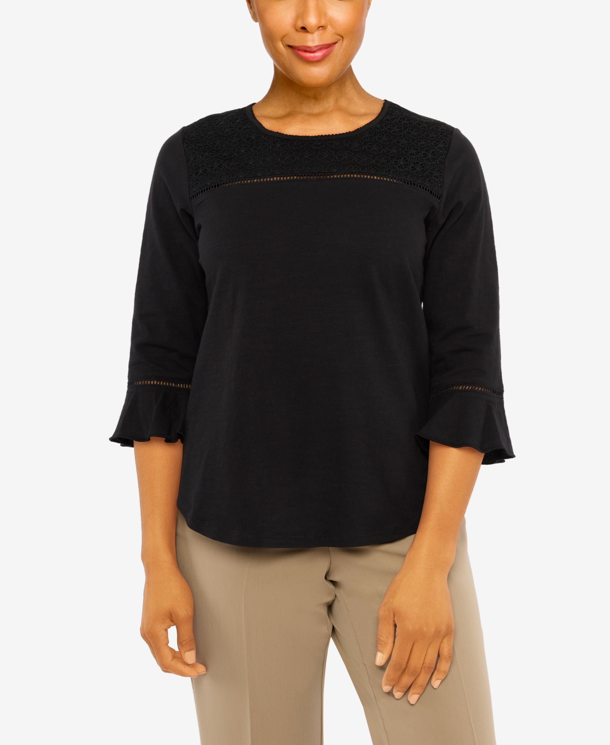 Petite Marrakech Crochet Lace Flutter Sleeve Top