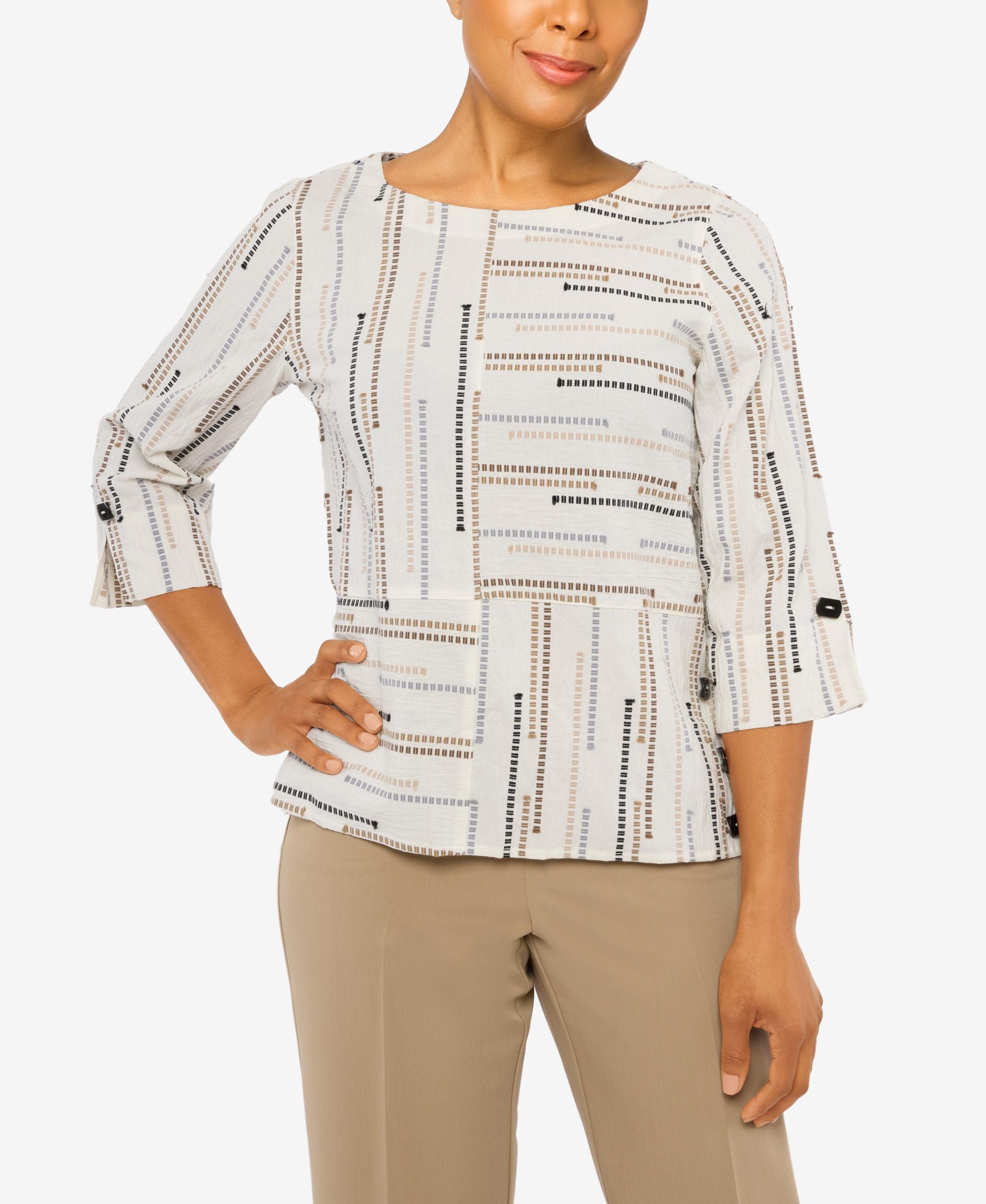 Petite Marrakech Spliced Dashes Jacquard Top