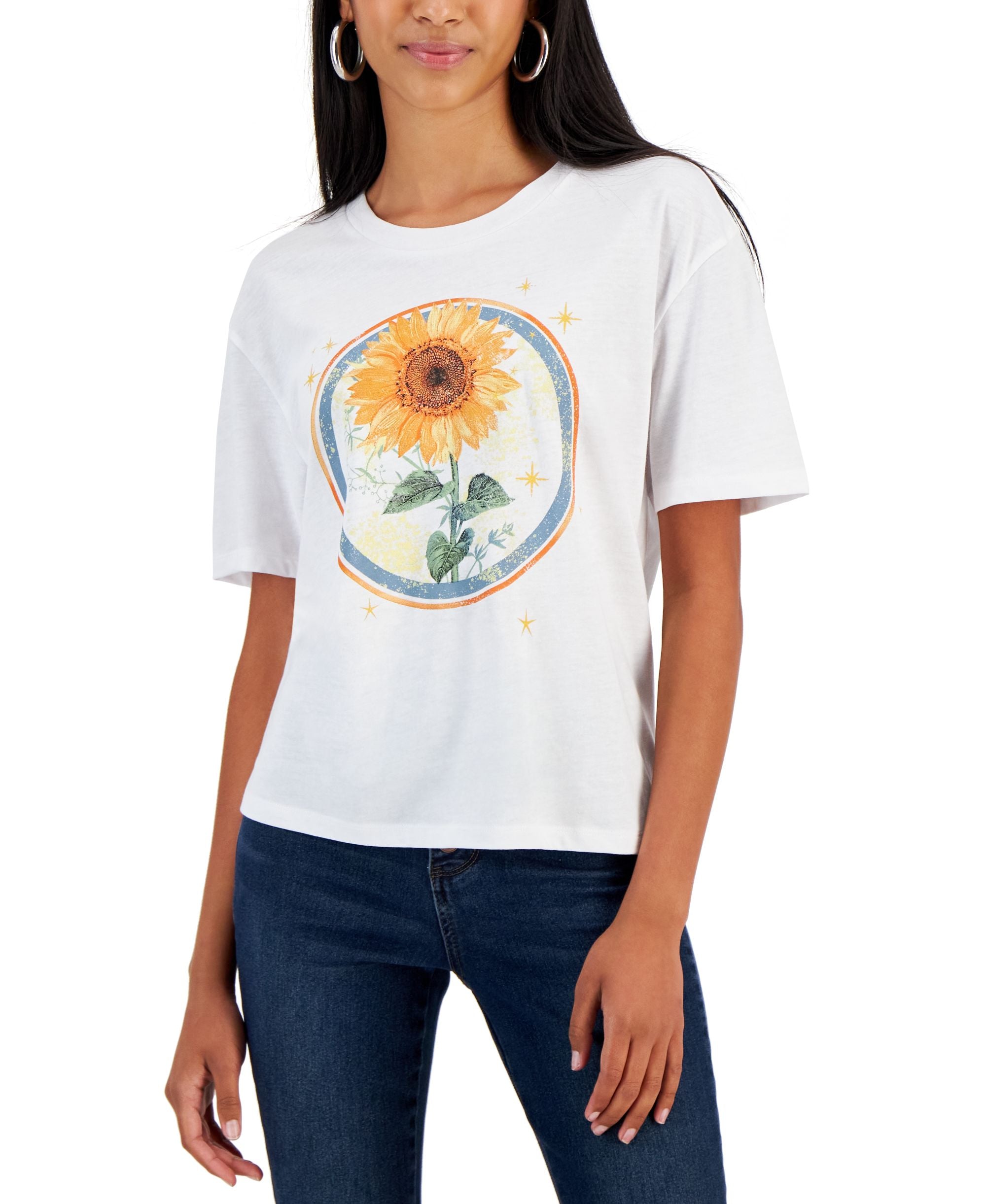 Juniors' Sunflower Short-Sleeve T-Shirt