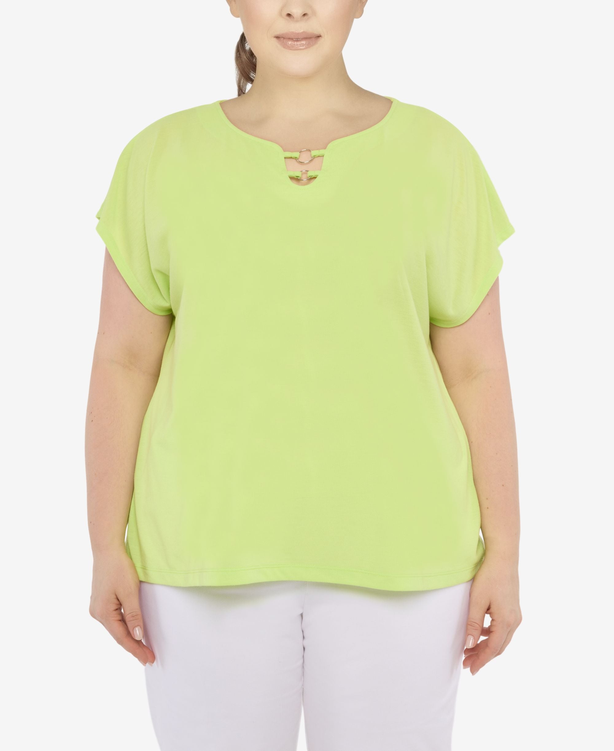 Plus Size Aqua Aficionada Solid Ring Neck Short Sleeve Top