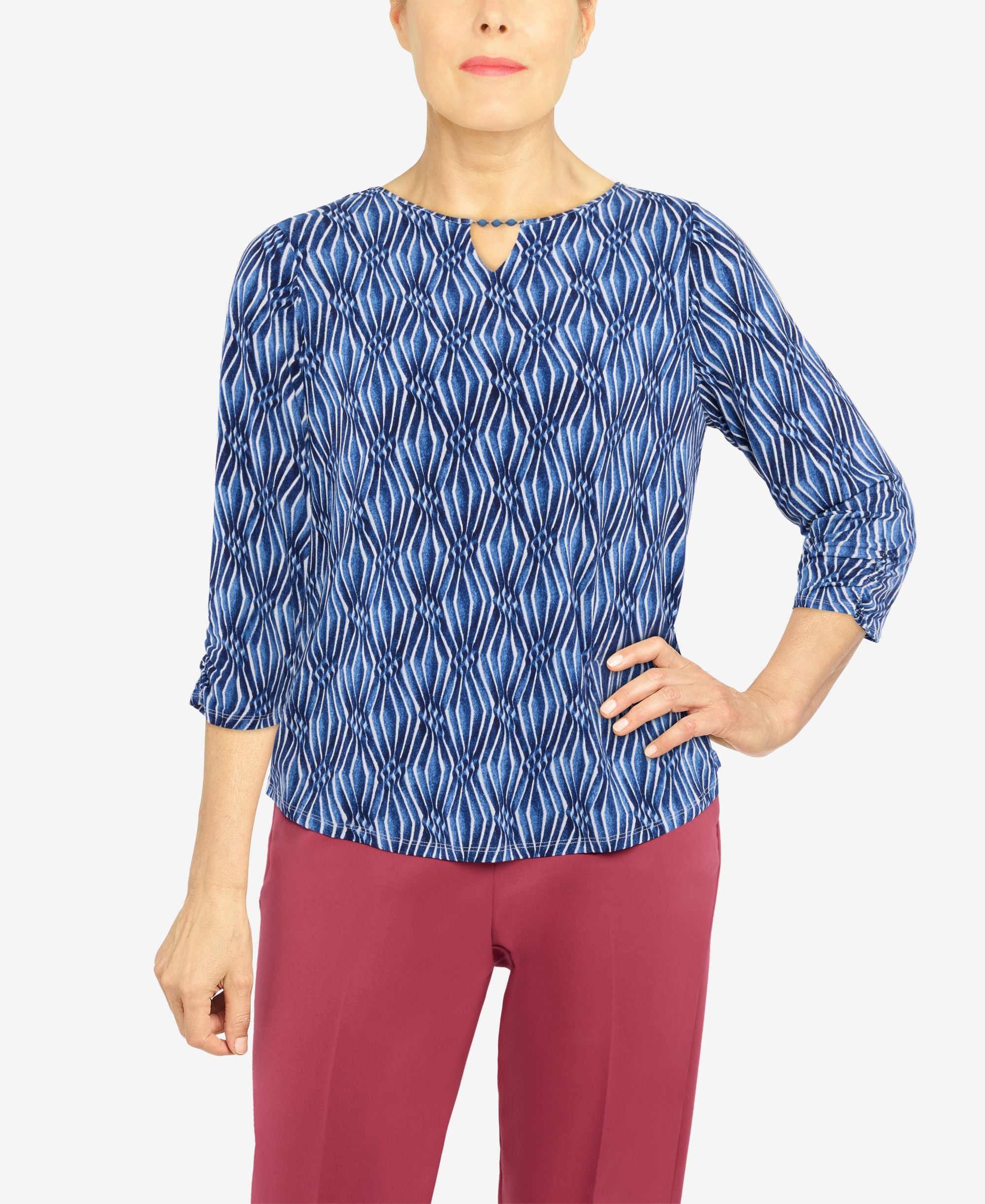 Women's Scenic Drive Diamond Texture Three Quarter Sleeve Top