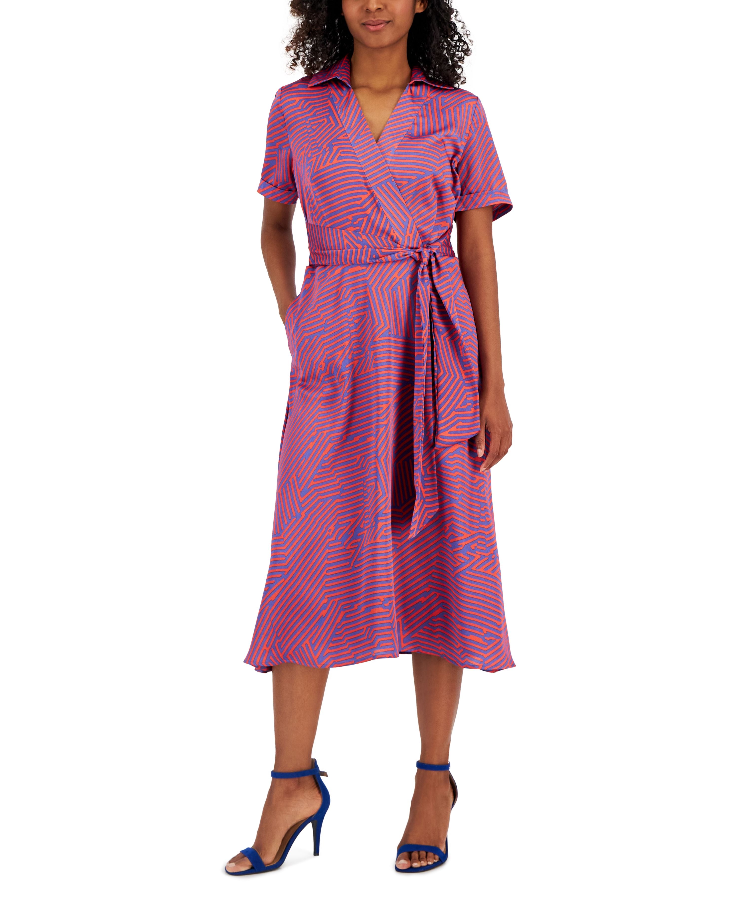 Women's Faux-Wrap Tie-Waist Midi Dress