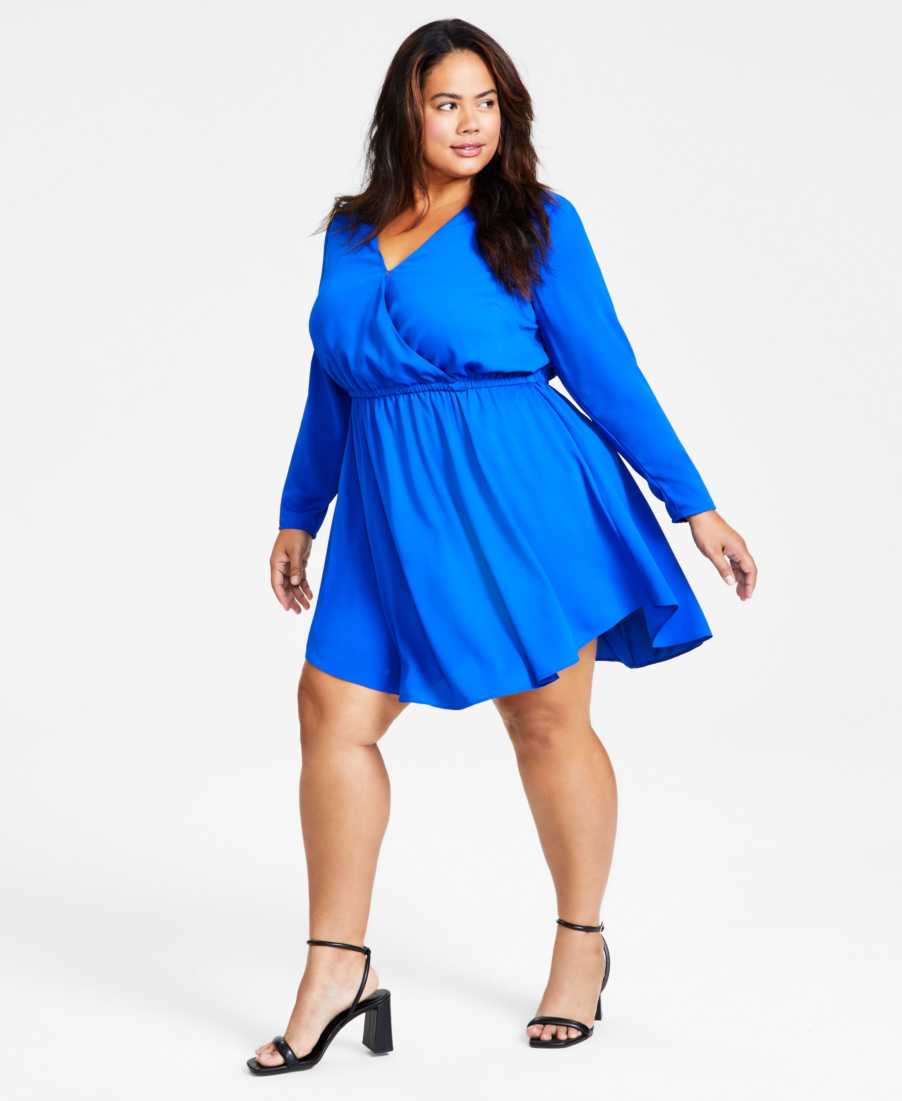 Plus Size Long-Sleeve Surplice A-Line Dress