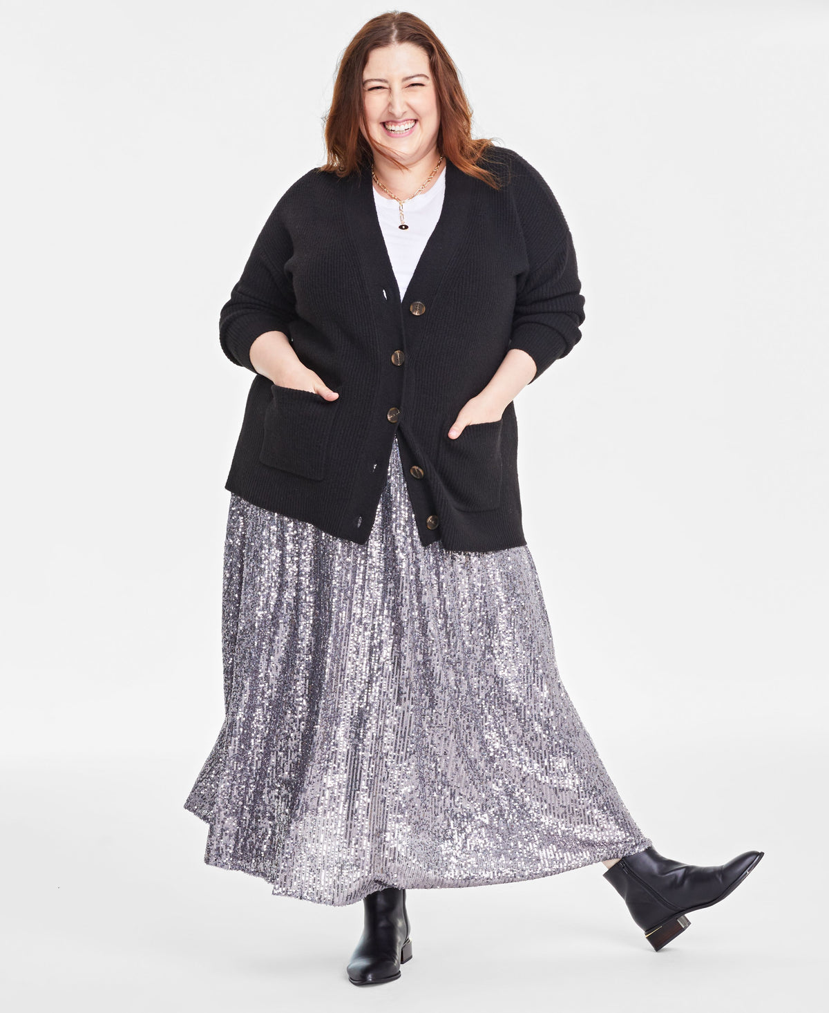 Plus Size Long Patch Pocket Cardigan