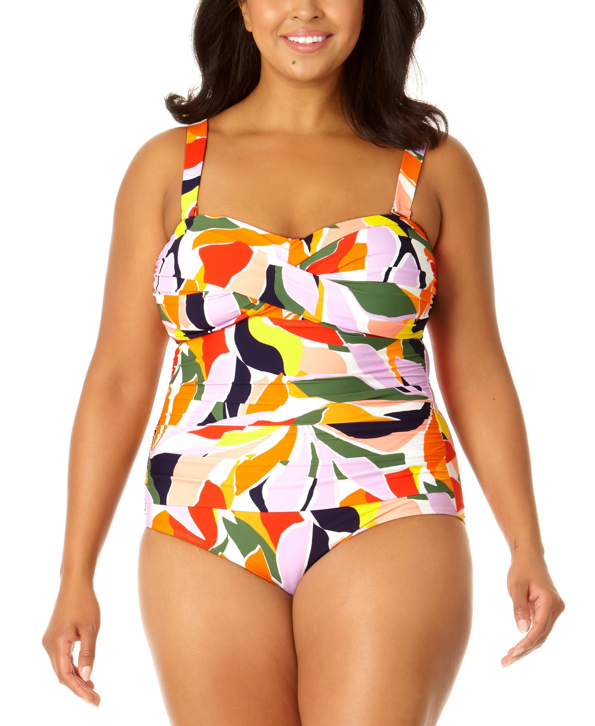 Women's Twist-Front Printed One-Piece Bandeau Swimsuit