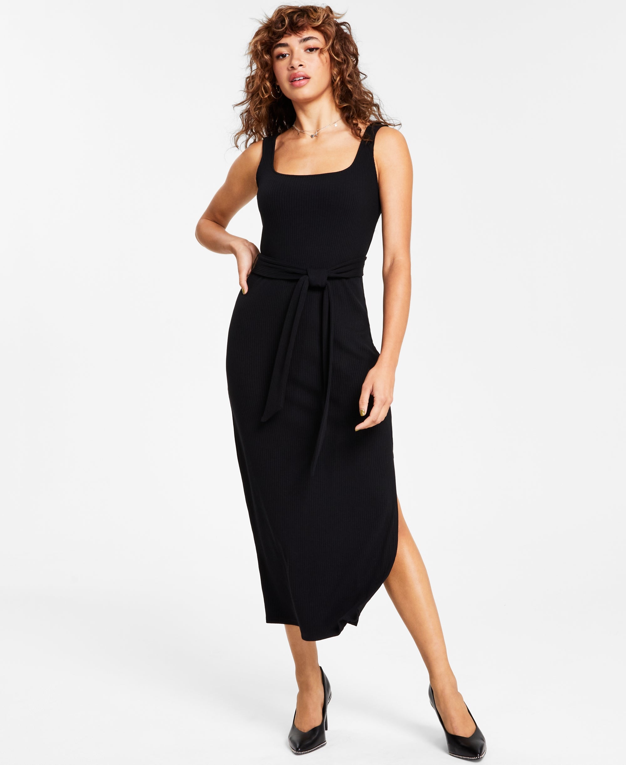 Women's Square-Neck Tie Midi Dress