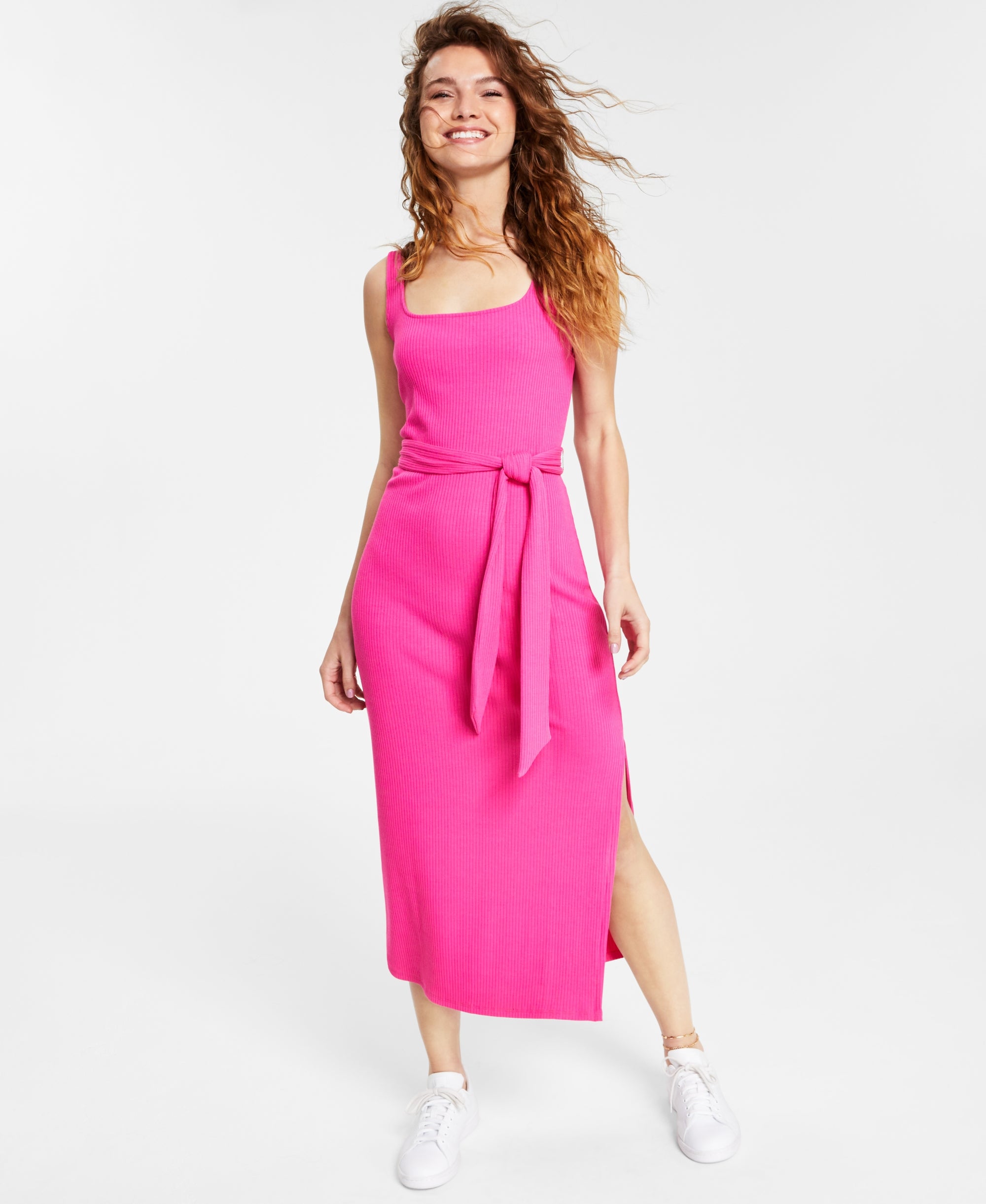 Women's Square-Neck Tie Midi Dress