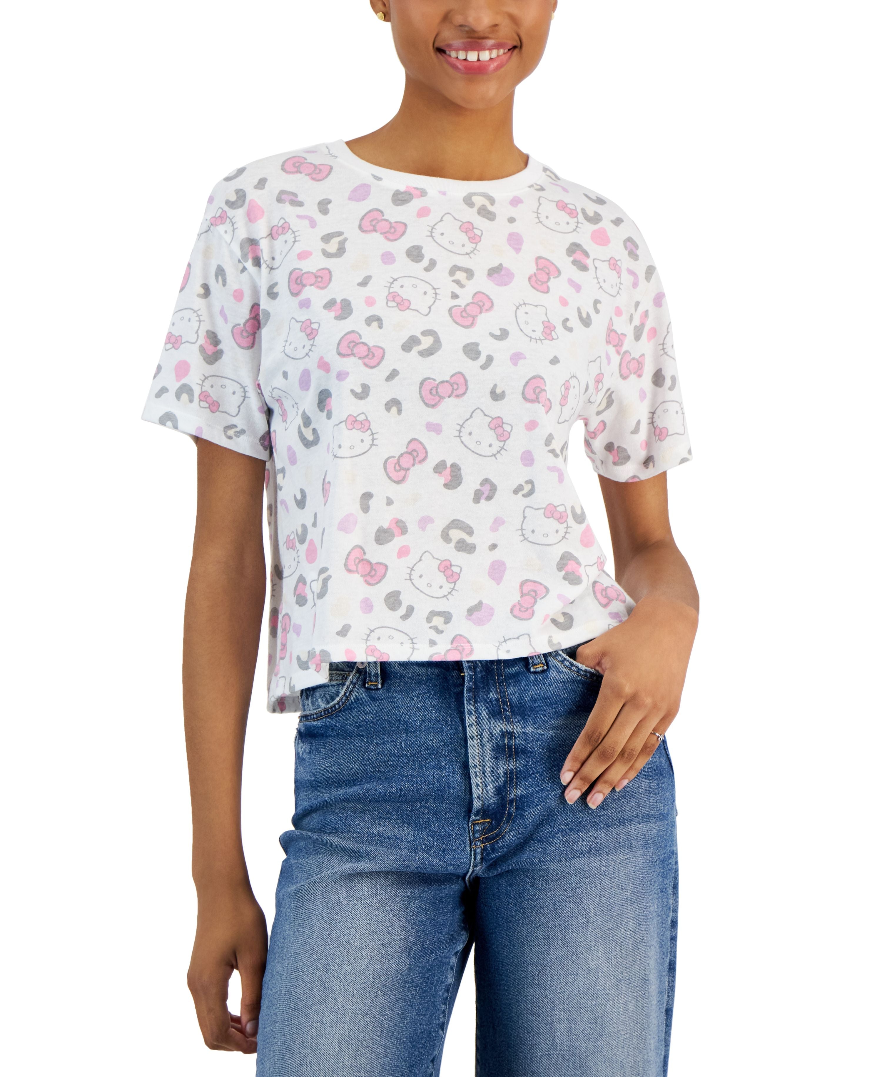Juniors' Hello Kitty Leopard Short-Sleeve T-Shirt