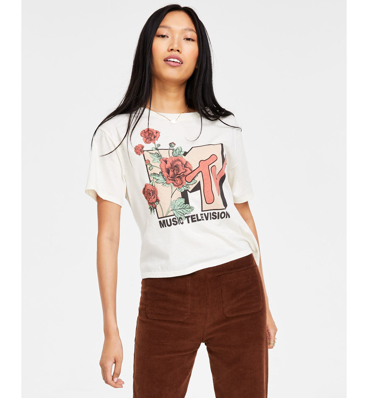 Juniors' MTV Floral Short-Sleeve Cropped T-Shirt