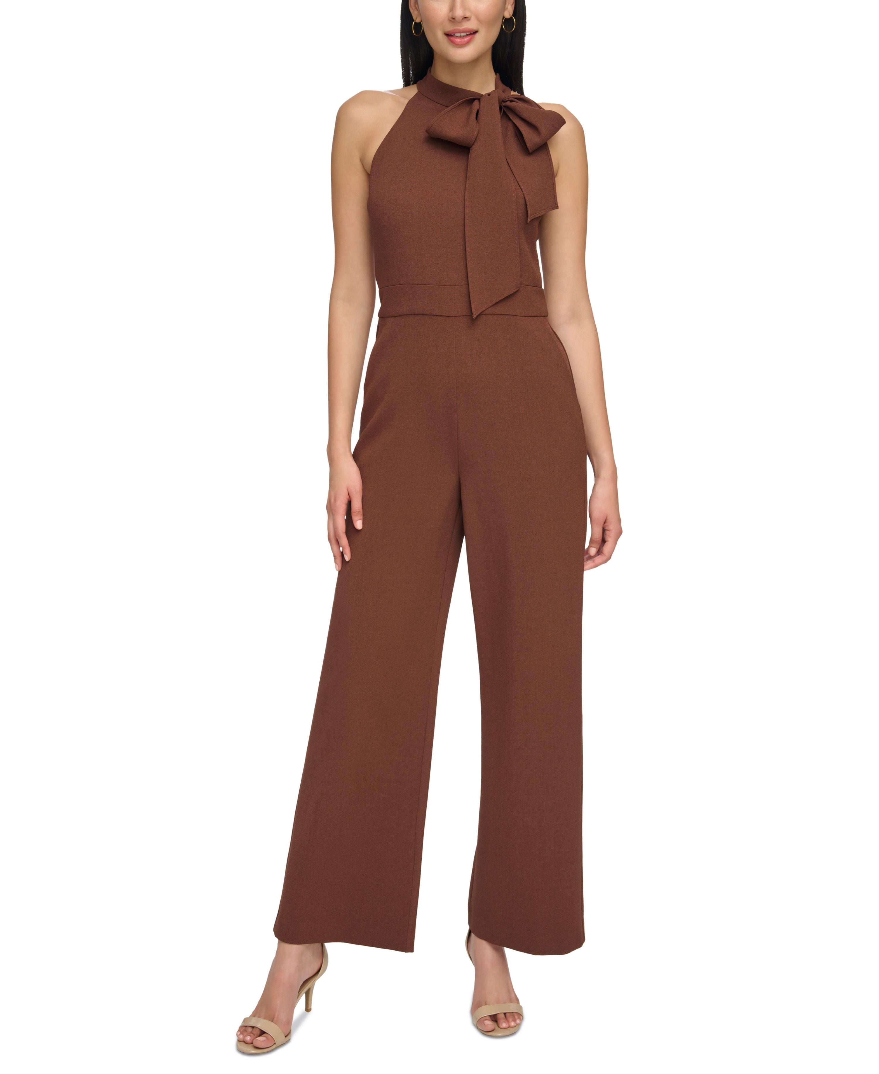 Women's Signature Stretch Crepe Bow-Neck Halter Jumpsuit