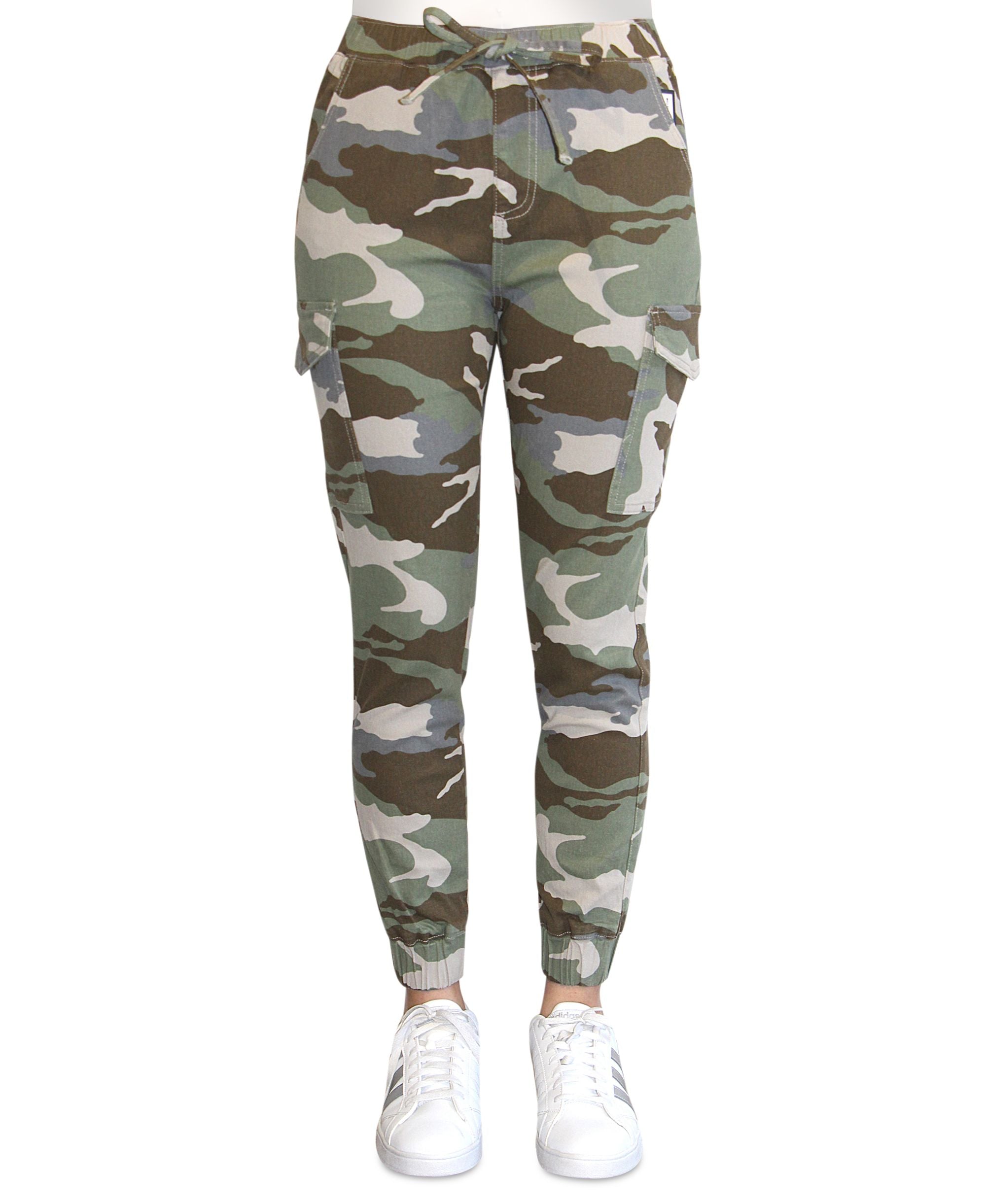 Crave Fame Juniors' Camo-Print High-Rise Cargo Joggers