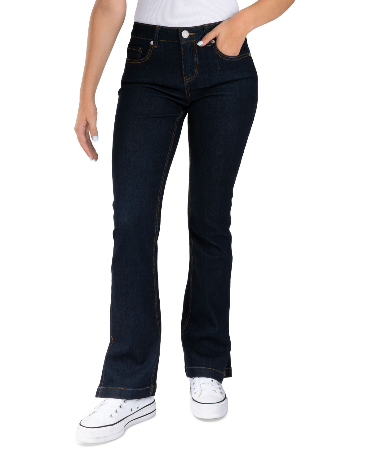 Juniors' Mid-Rise Side-Slit Bootcut Jeans