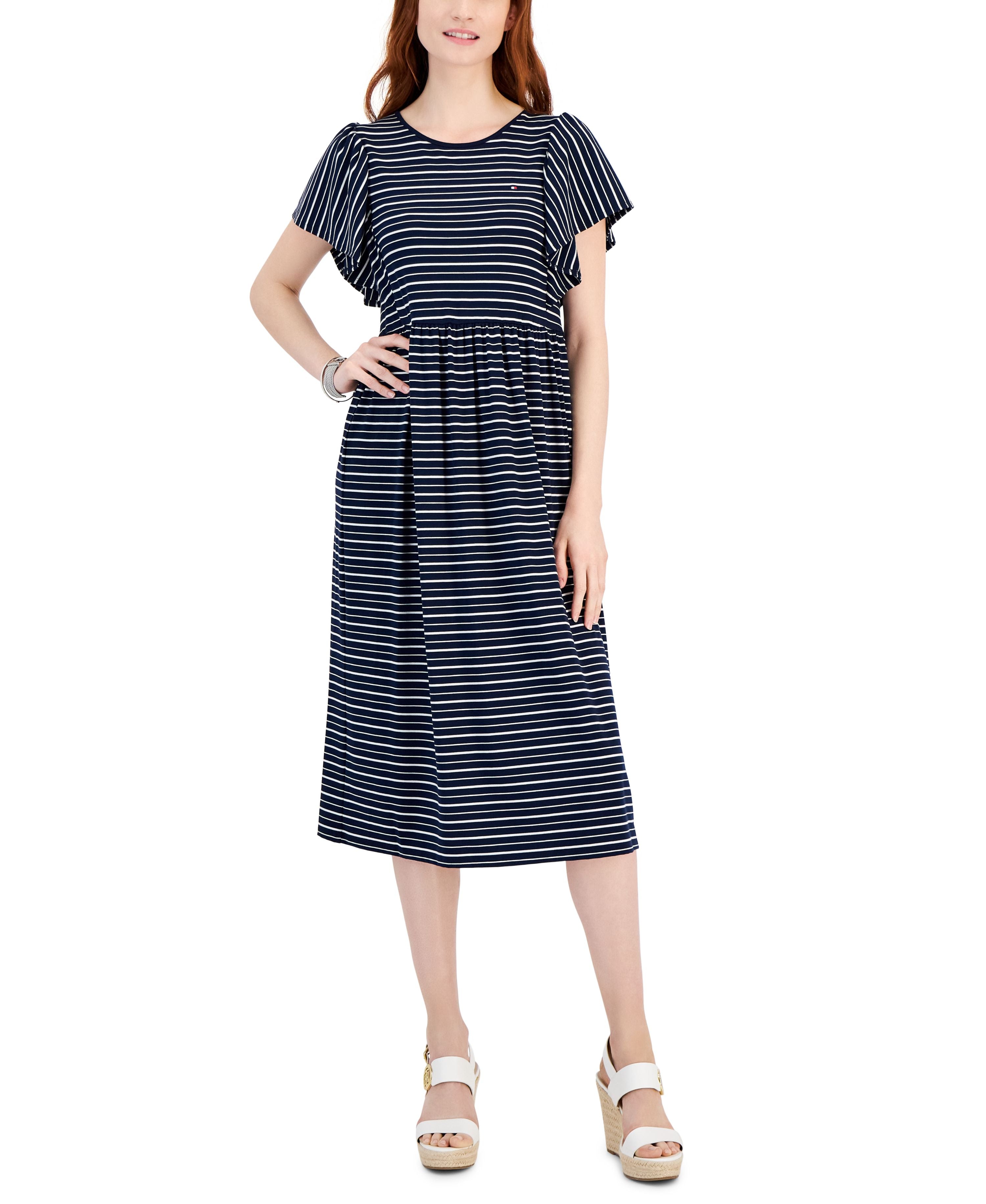Women's Flutter-Sleeve Midi Dress