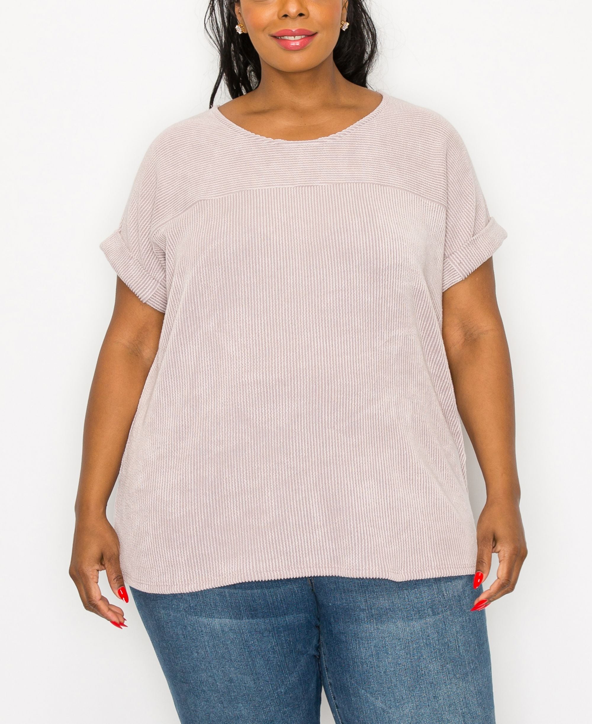 Plus Size Yoke Dolman Rolled Sleeve Top
