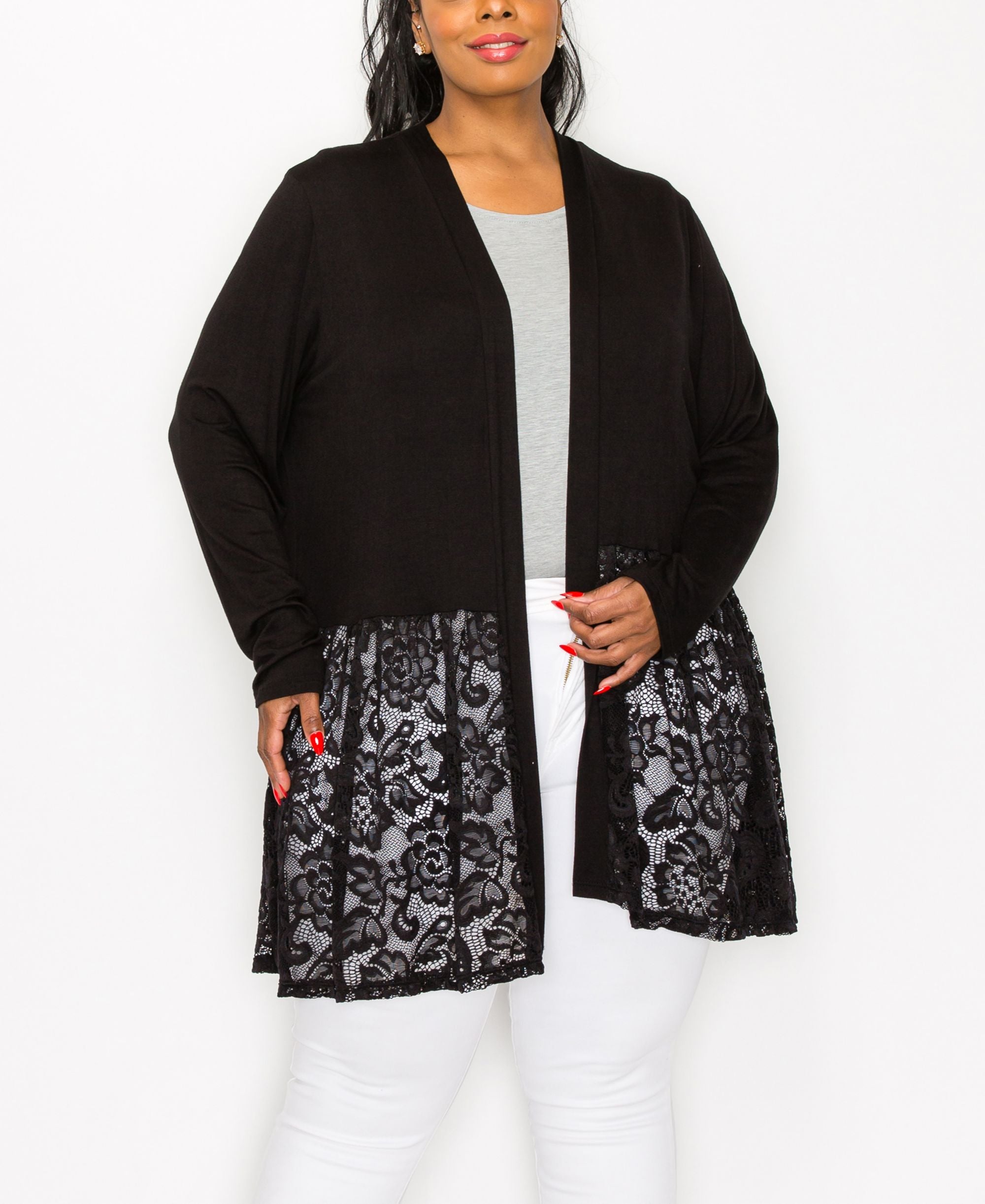 Plus Size Lace Peplum Cardigan Duster Knit Top
