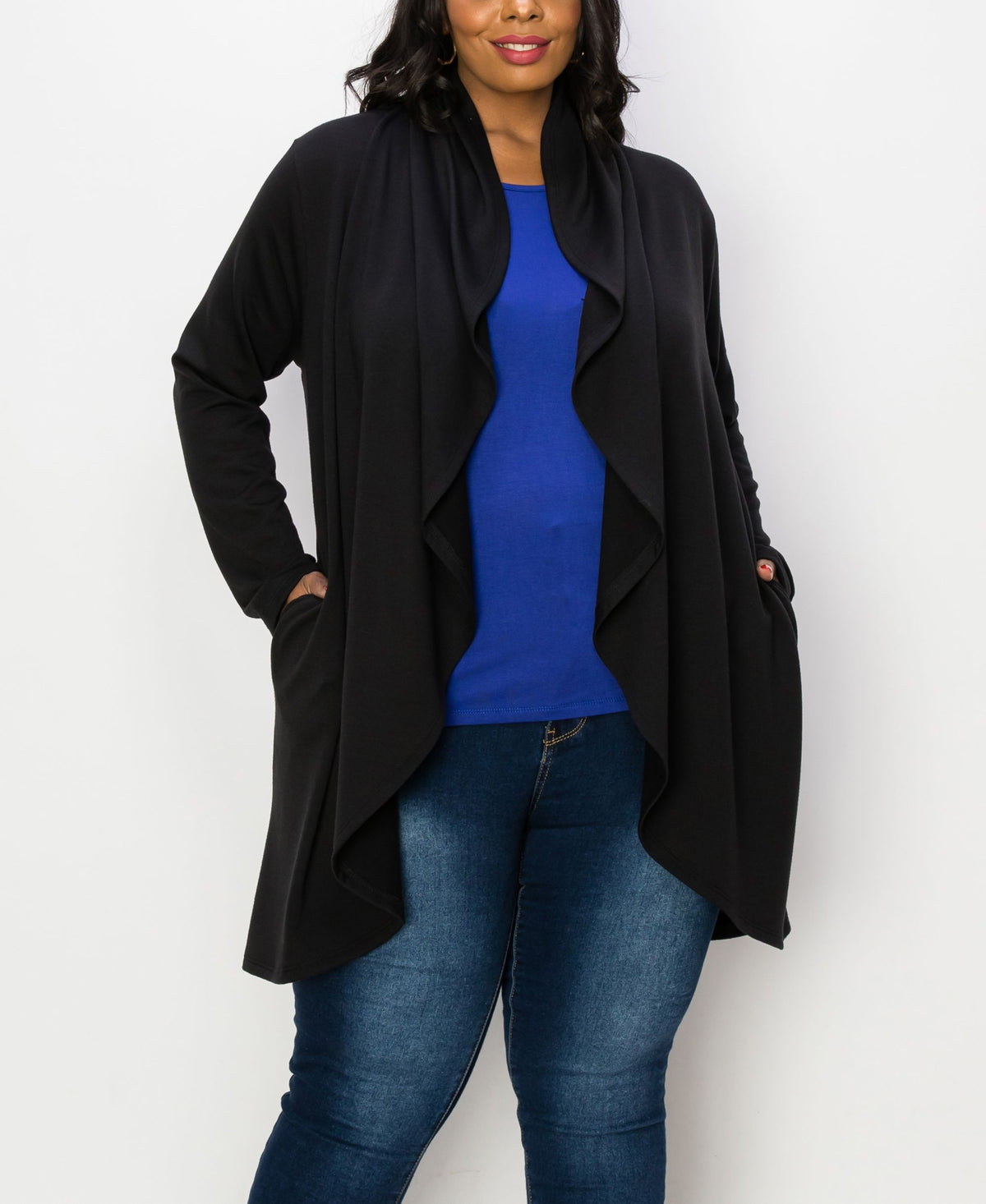 Plus Size Draped Flyaway Cardigan Duster Knit Top