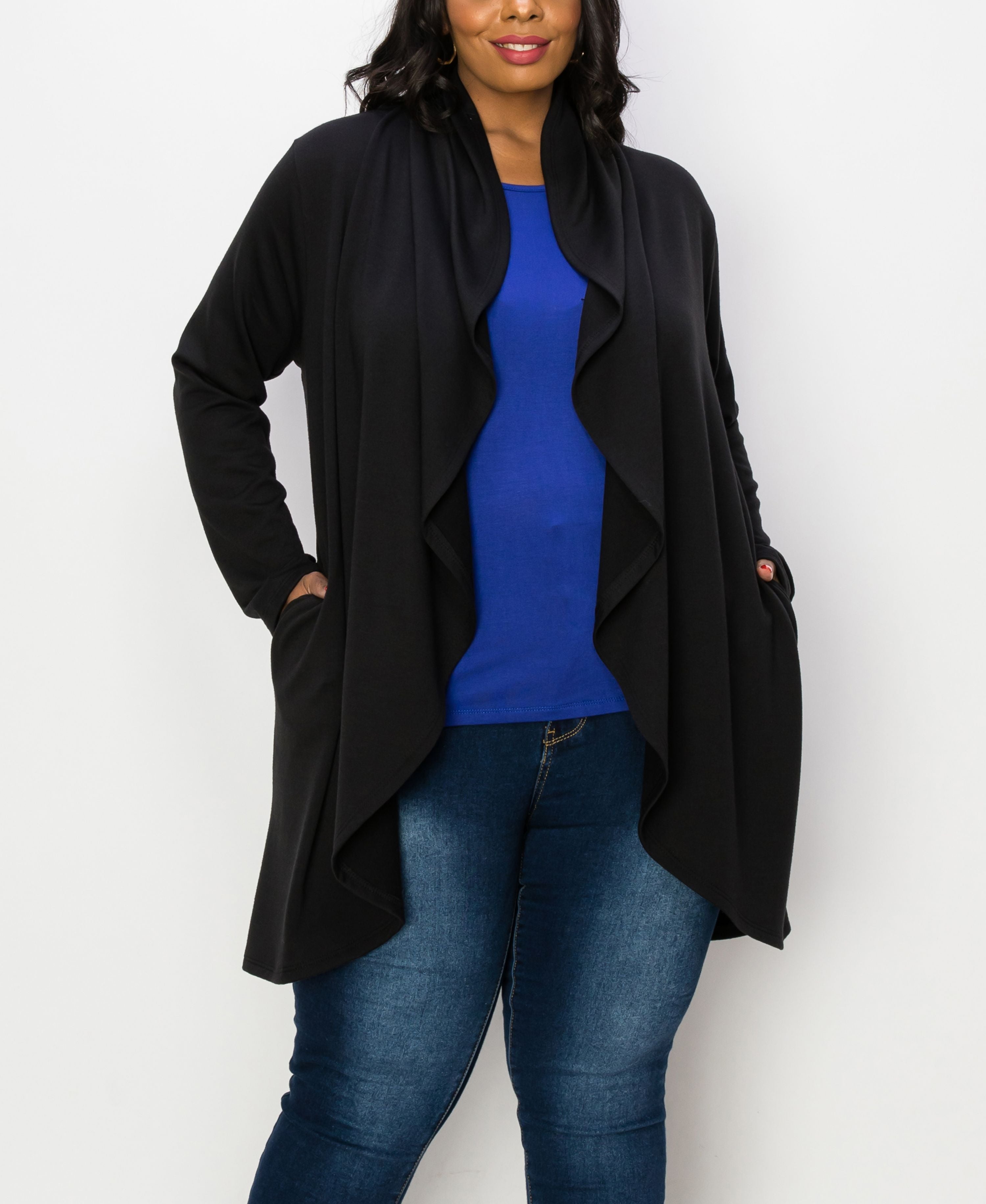 Plus Size Draped Flyaway Cardigan Duster Knit Top