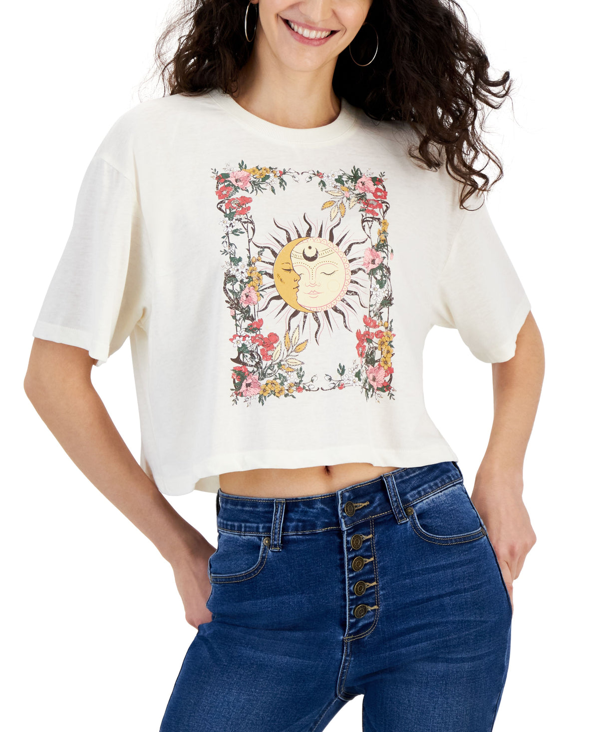 Juniors' Celestial Boxy Cropped T-Shirt