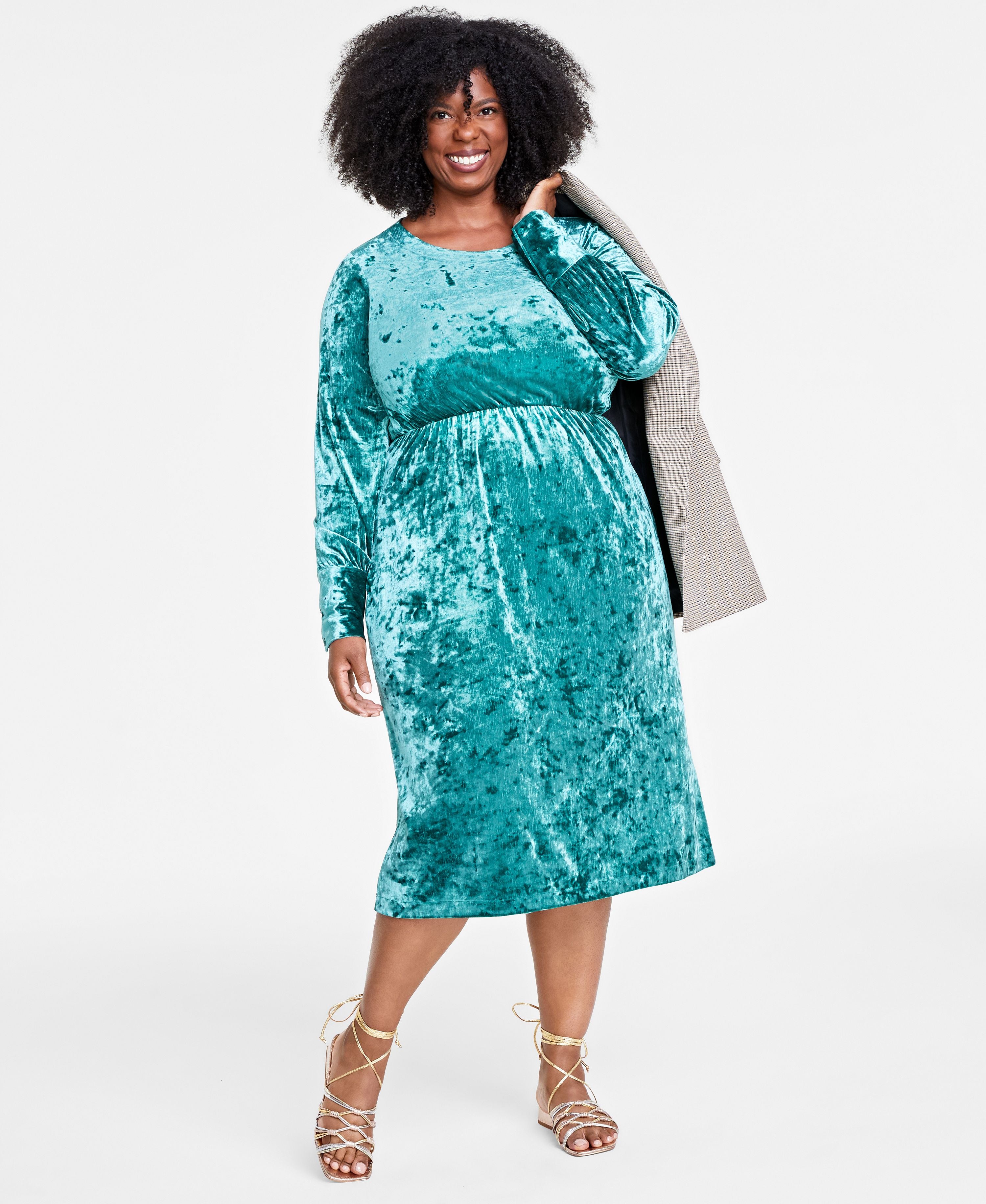 Plus Size Crushed Velvet Midi Dress