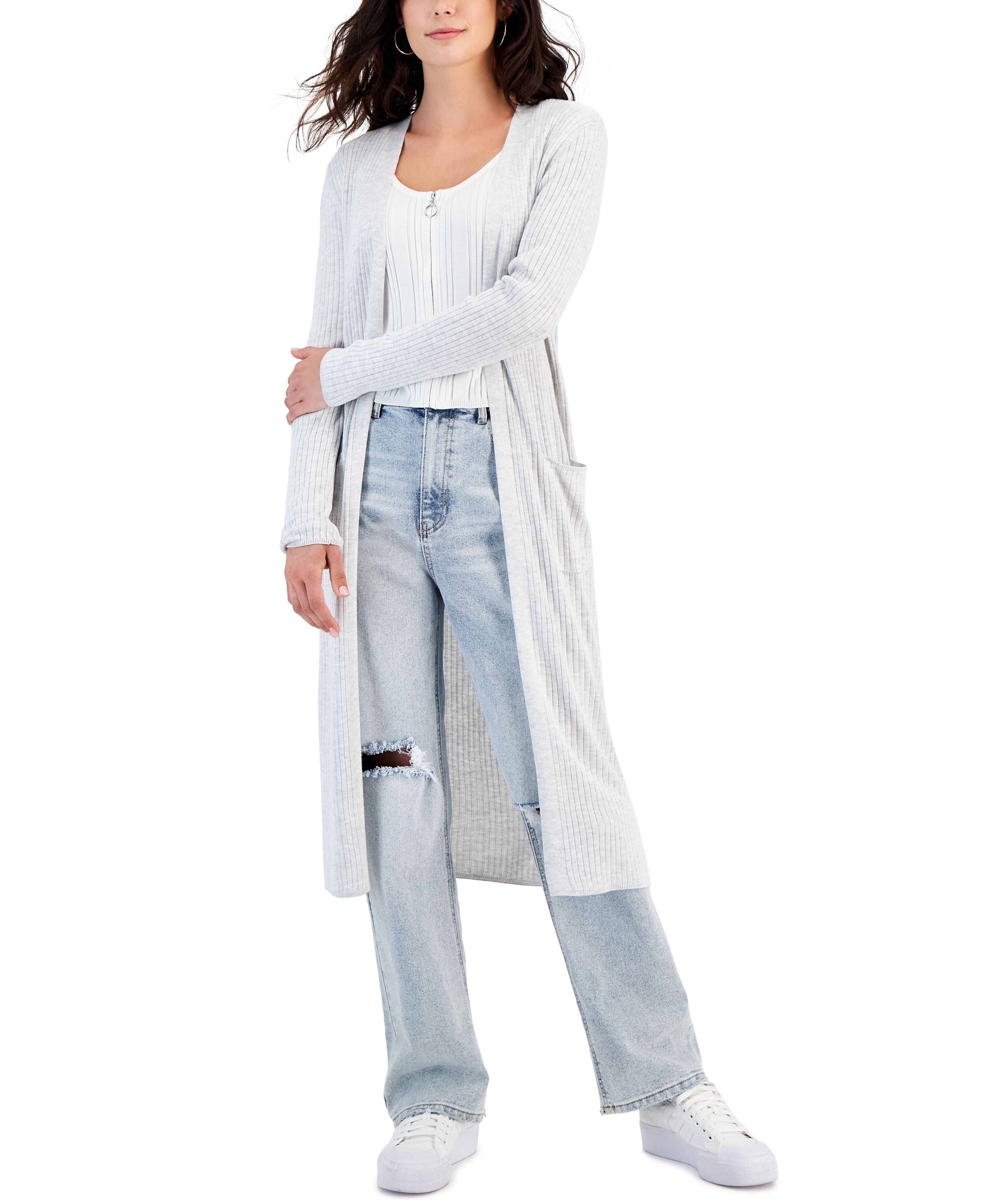 Juniors' Ribbed Duster Cardigan