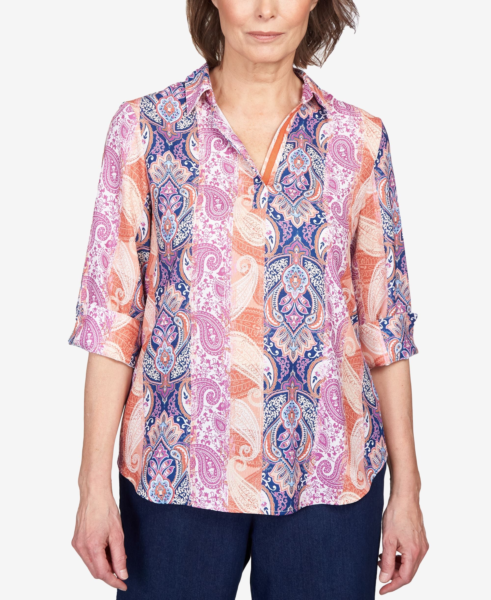 Petite Moody Blues Paisley Split Neck Top