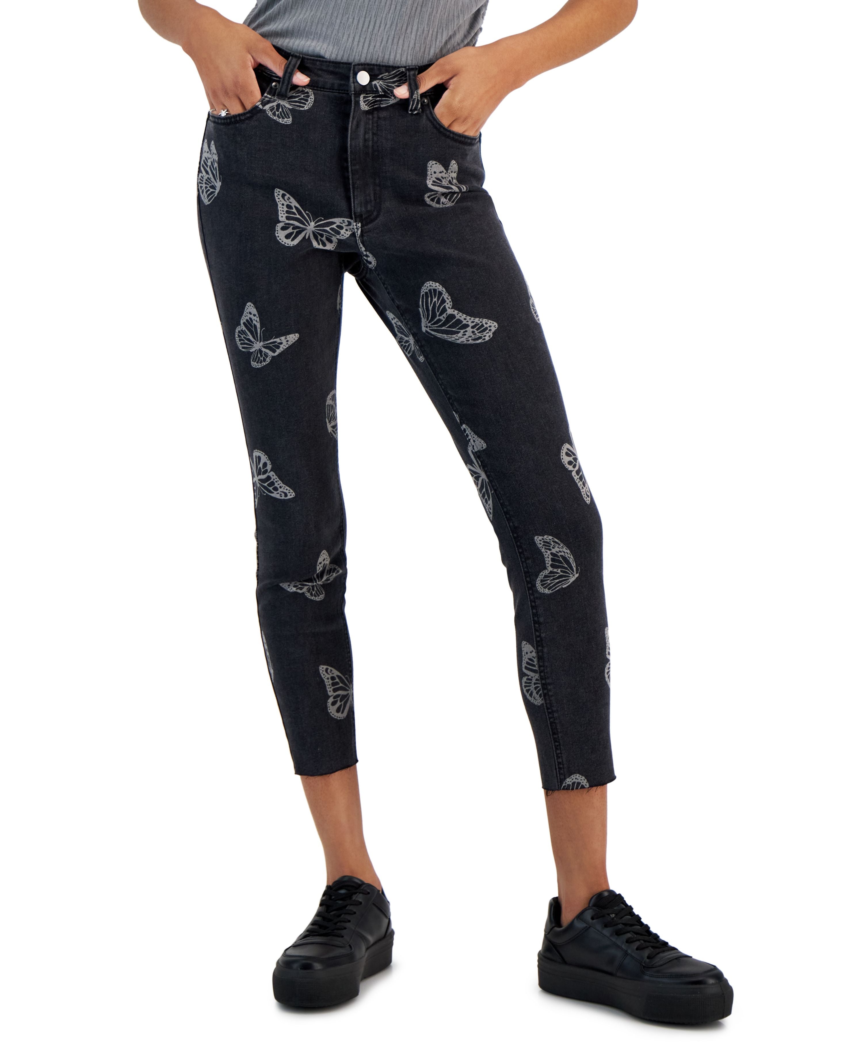 Juniors' Printed Mid-Rise Skinny Ankle Jeans