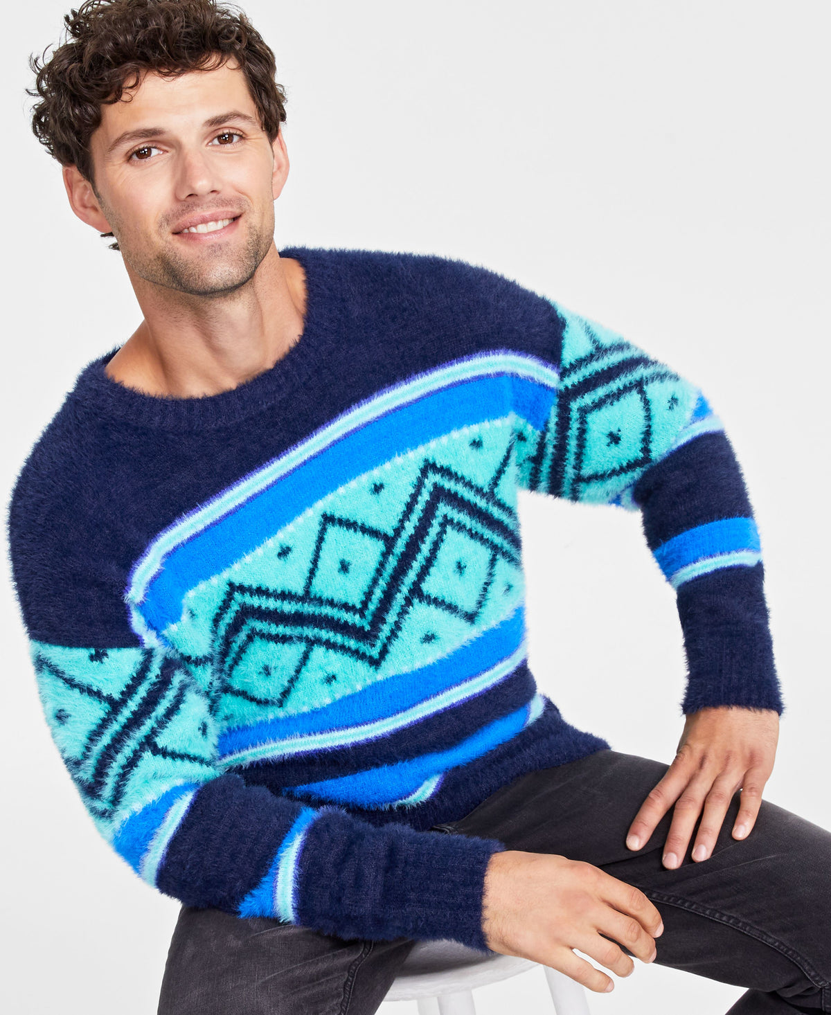 Holiday Lane Men's Fair Isle Crewneck Long-Sleeve Sweater