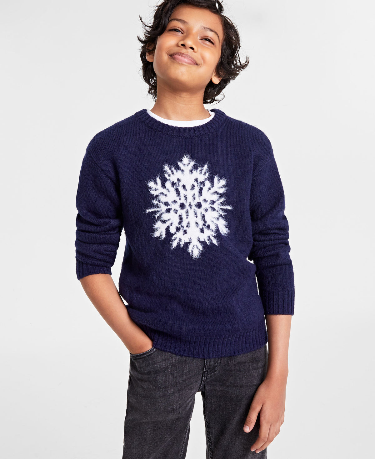 Holiday Lane Big Boys Snowflake Crewneck Sweater