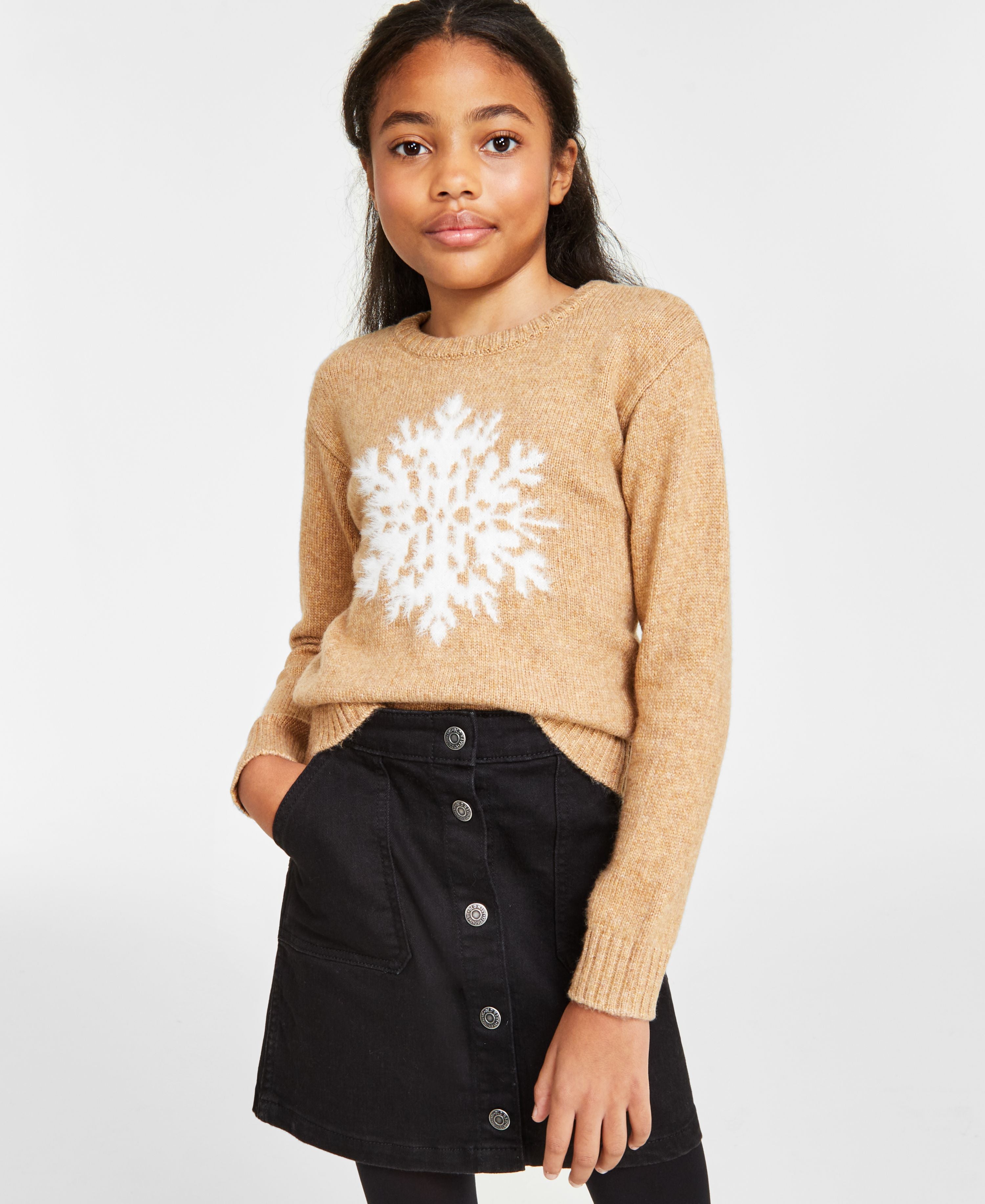Holiday Lane Big Girls Snowflake Crewneck Sweater