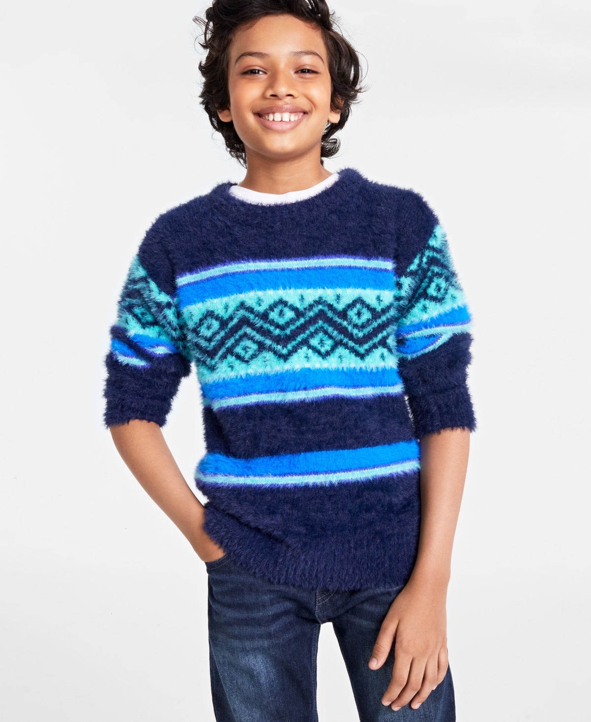 Holiday Lane Big Boys Crewneck Fair Isle Long-Sleeve Sweater