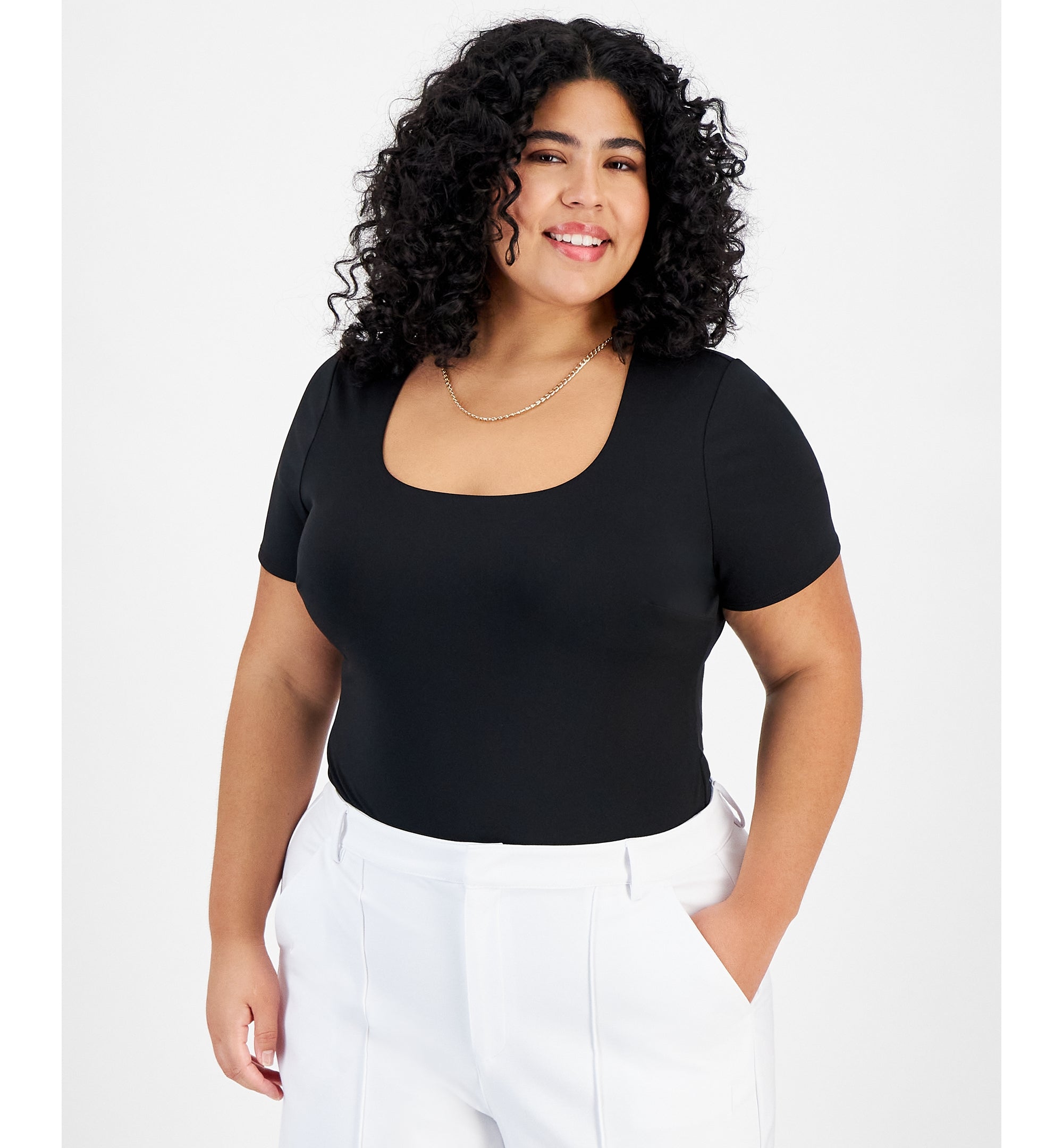 Plus Size Scoop-Neck Short-Sleeve Bodysuit