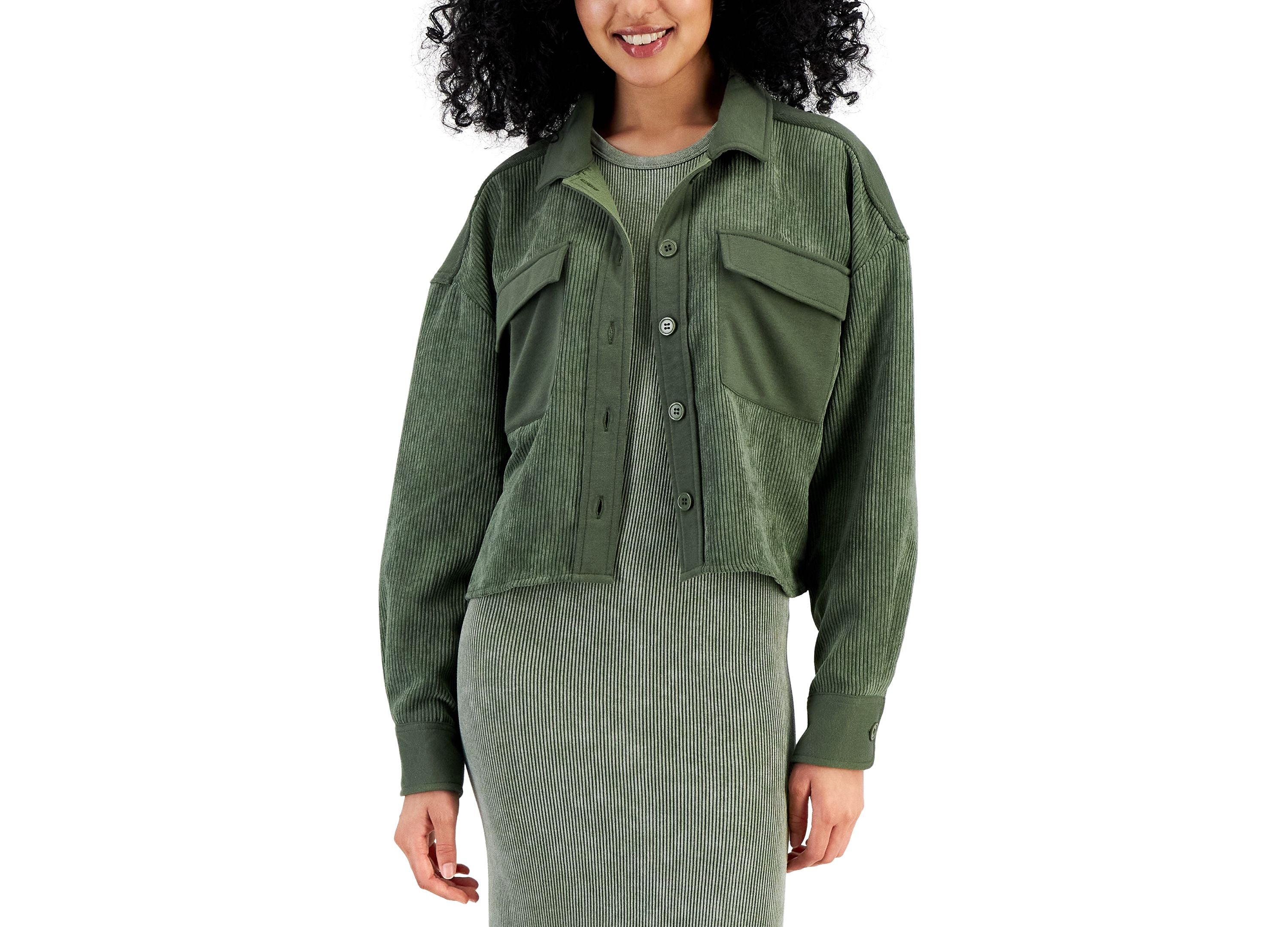 Crave Frame Juniors' Mixed-Media Corduroy Shacket