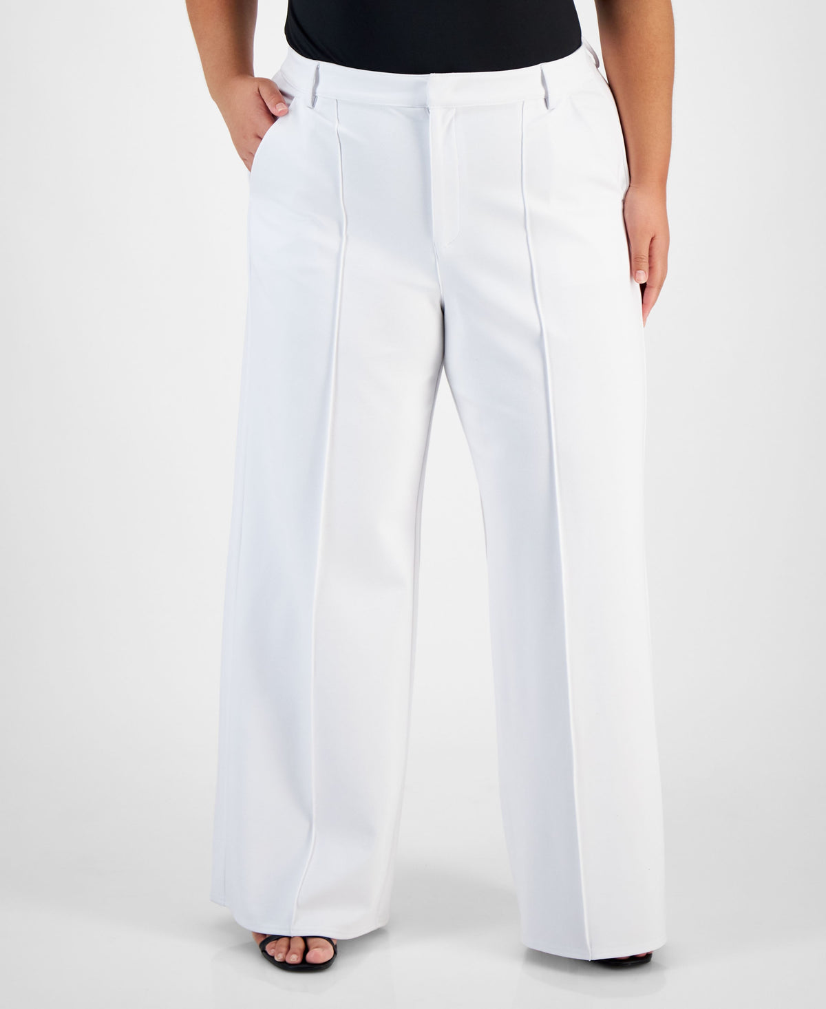 Plus Size High-Rise Wide-Leg Pont�-Knit Pants